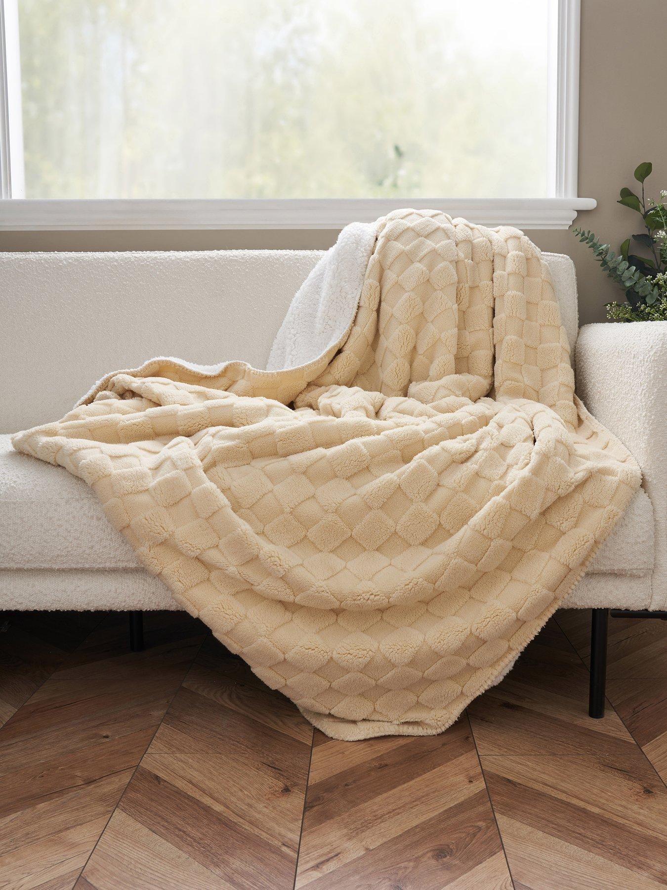 Product photograph of Very Home Checkerboard Throw With Sherpa Backing from very.co.uk