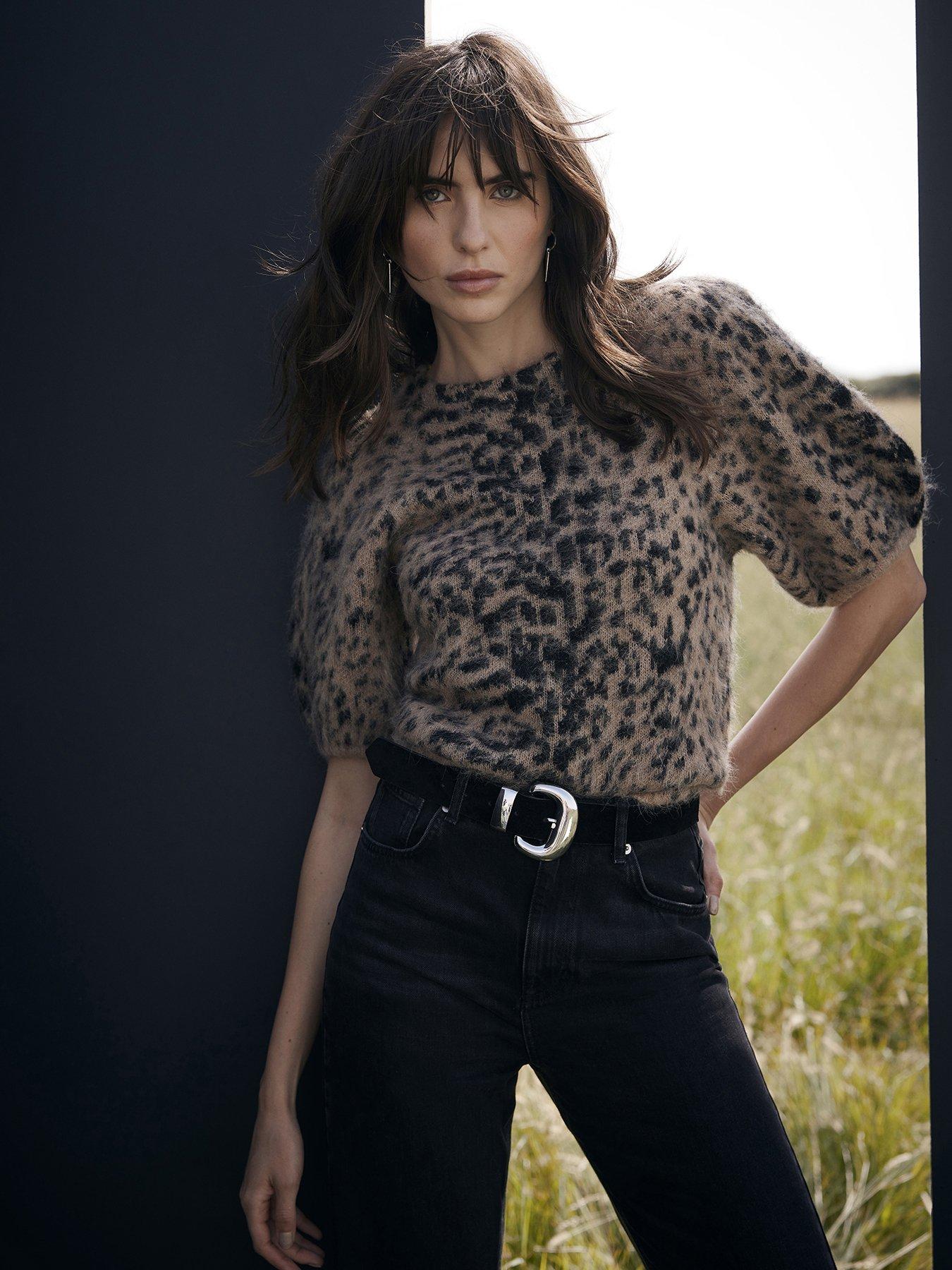 Mint Velvet Leopard Fluff Knit Top Natural Very