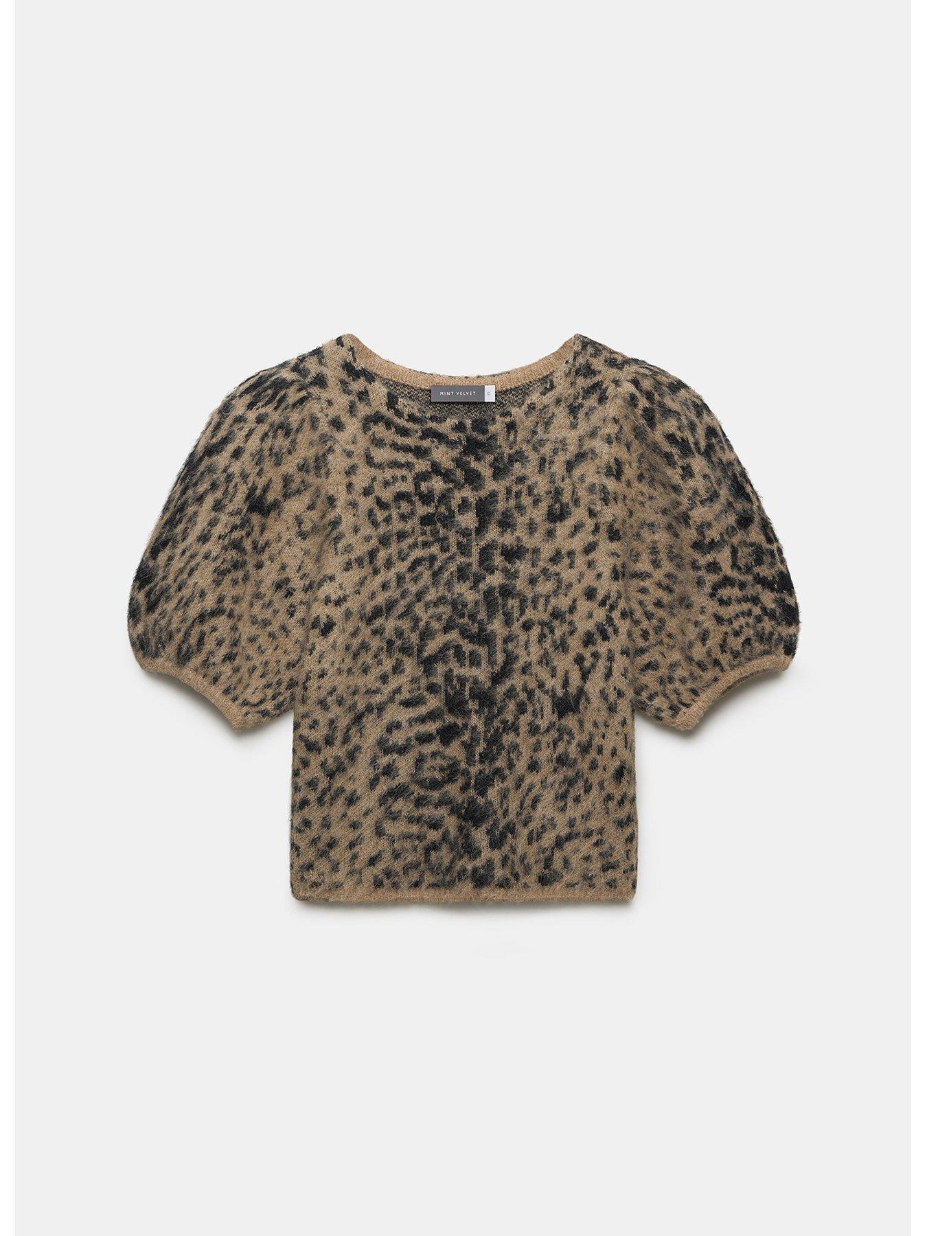 Mint Velvet Leopard Fluff Knit Top Natural Very