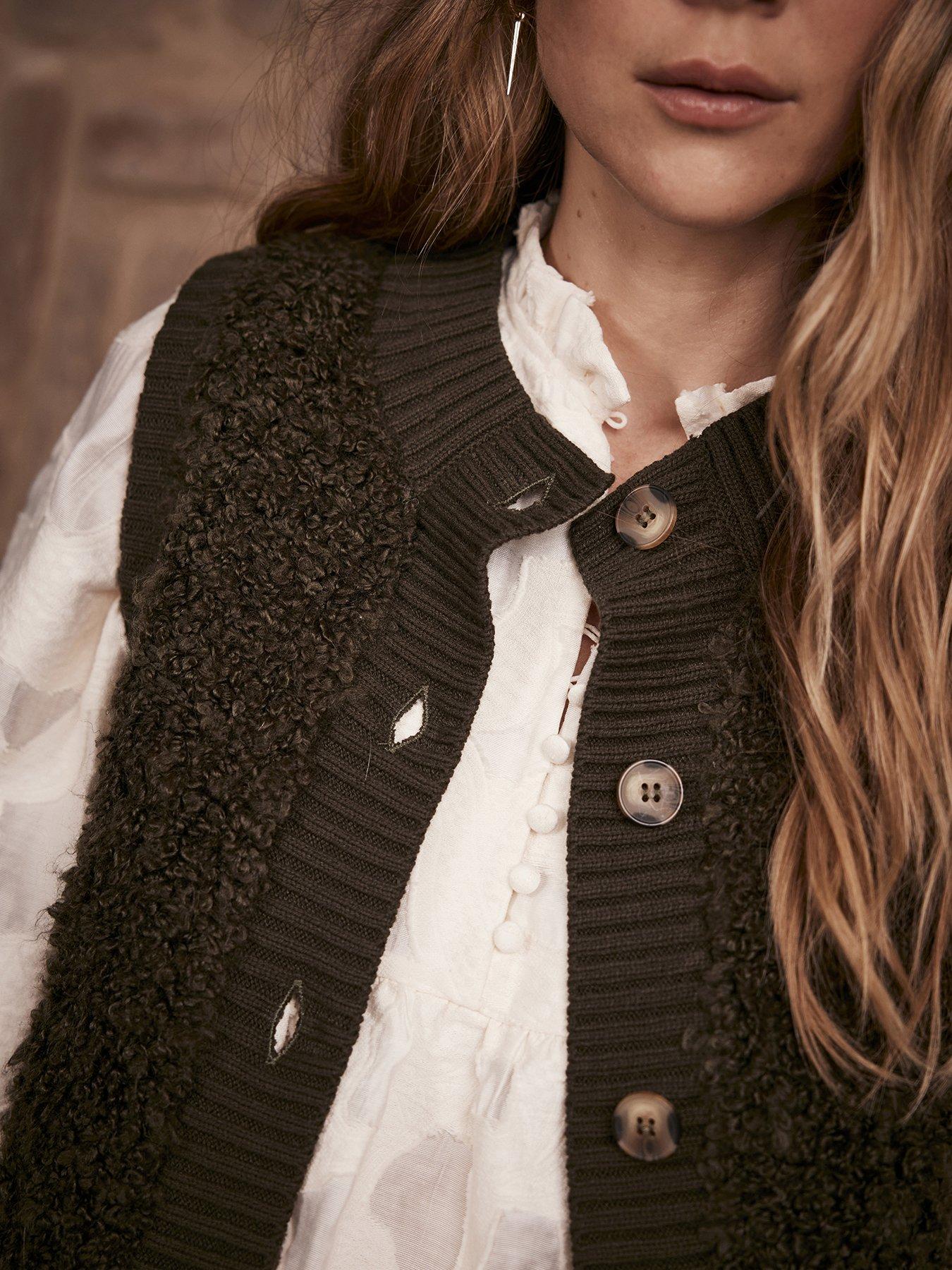 Mint Velvet Khaki Boucle Sleeveless Jacket Very