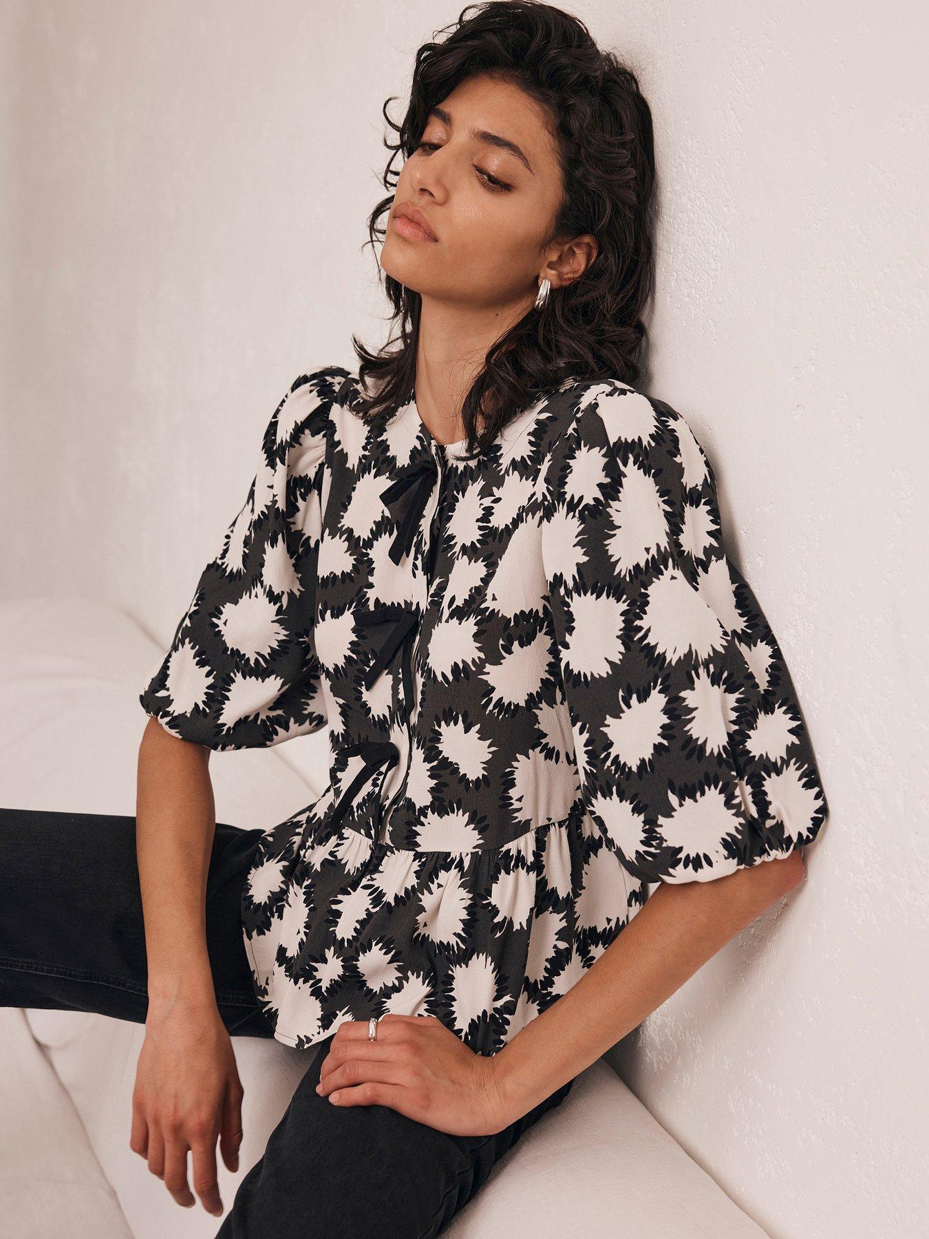 Image 1 of 5 of Mint Velvet Charcoal Abstract Print Top