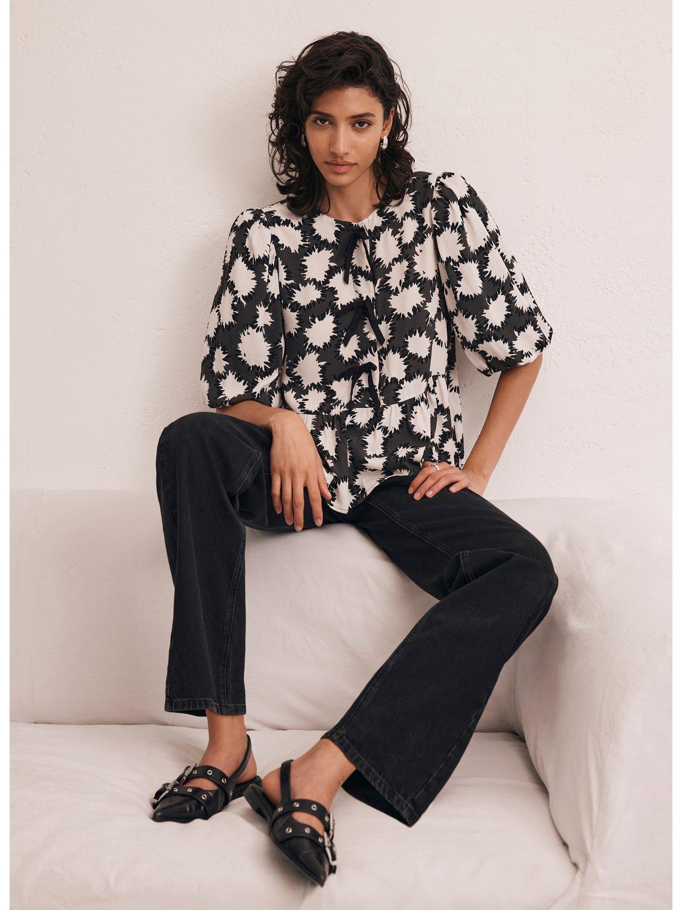 Image 2 of 5 of Mint Velvet Charcoal Abstract Print Top