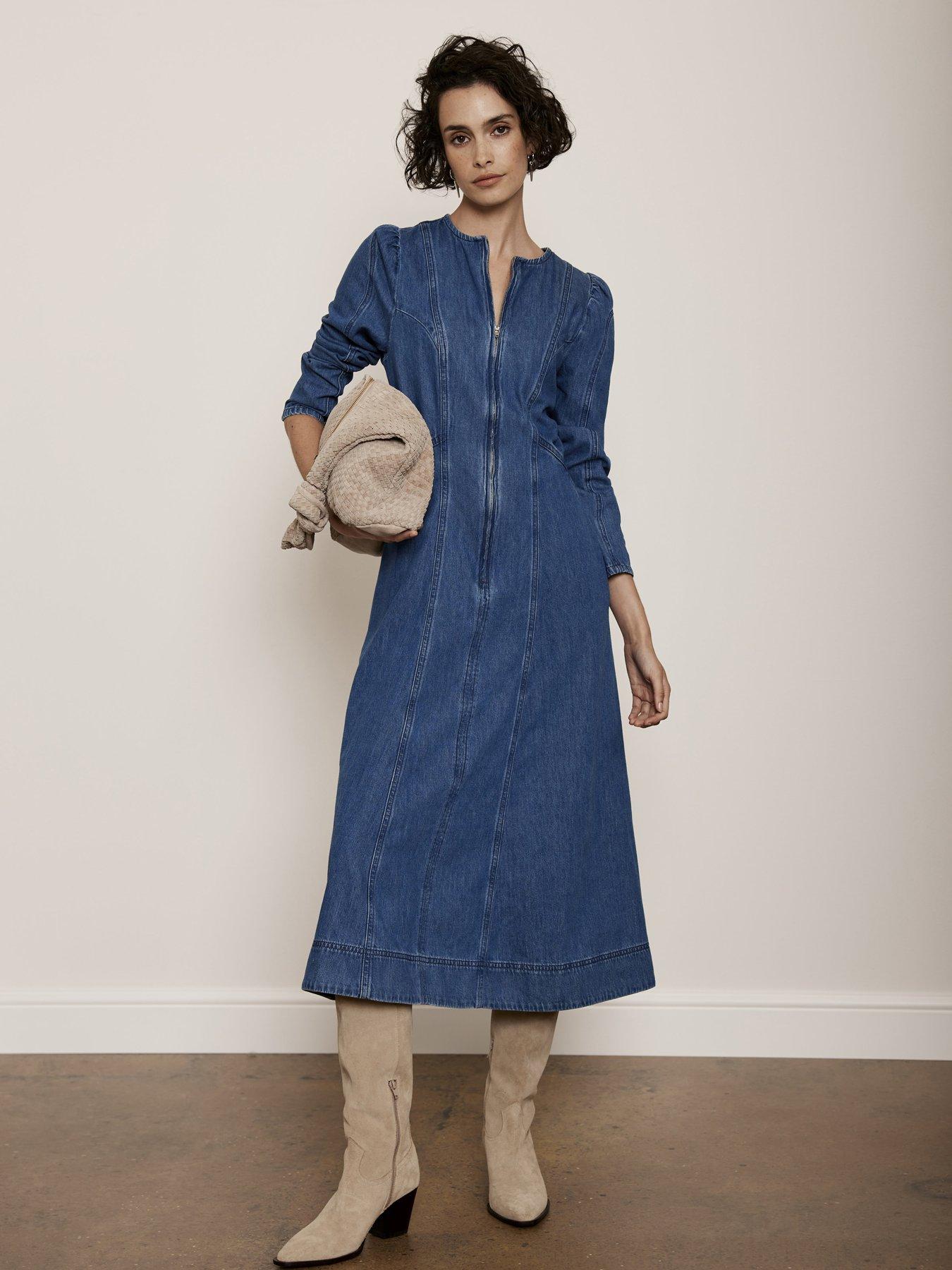 Mint Velvet Puff Sleeve Denim Midi Dress | Very