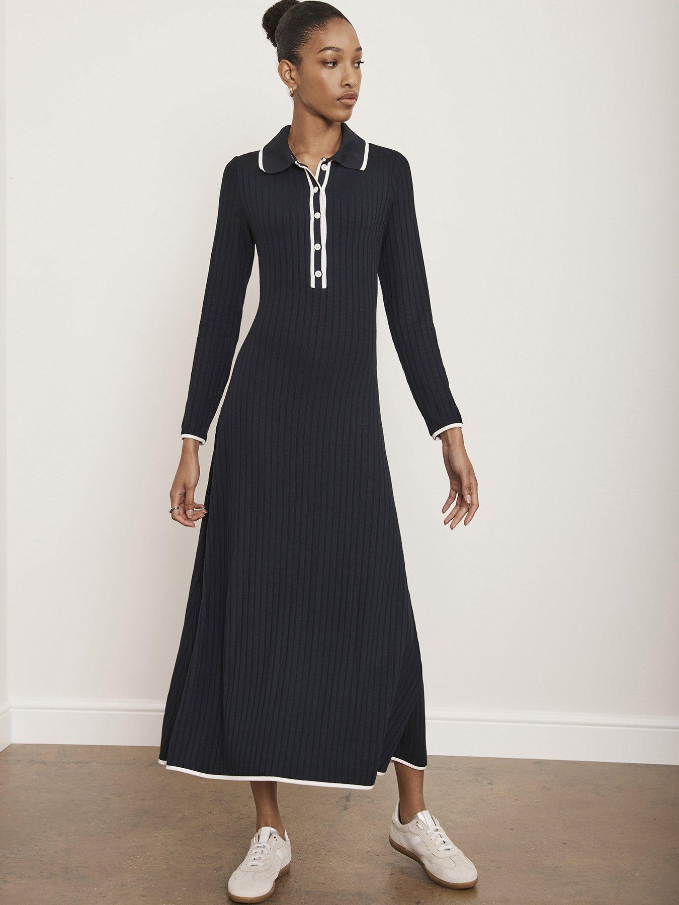 undefined Tipped Jersey Midi Dress - Navy