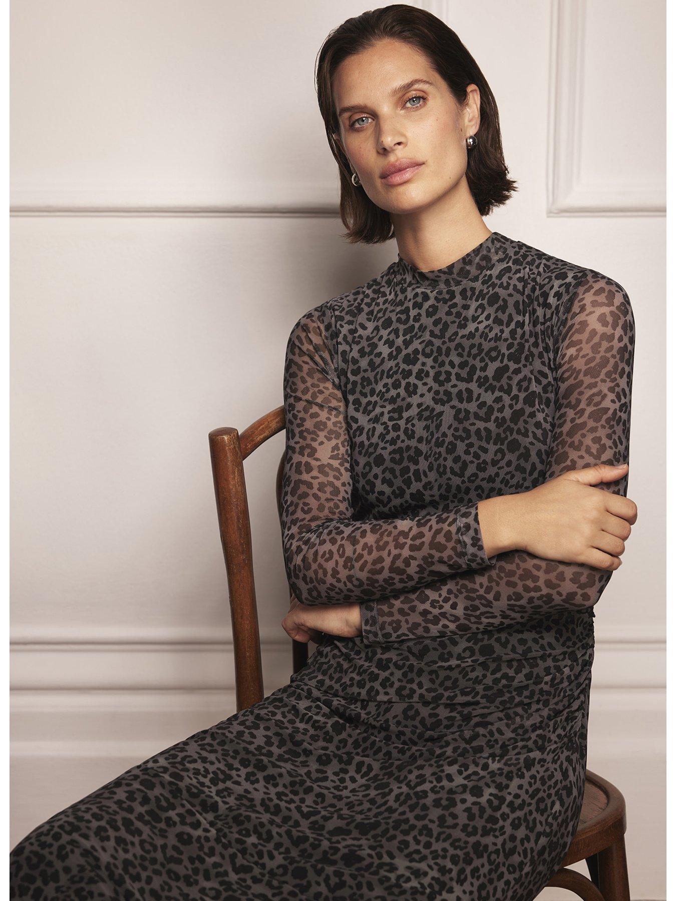 Mint Velvet Mesh Animal Print Midi Dress - Grey | Very