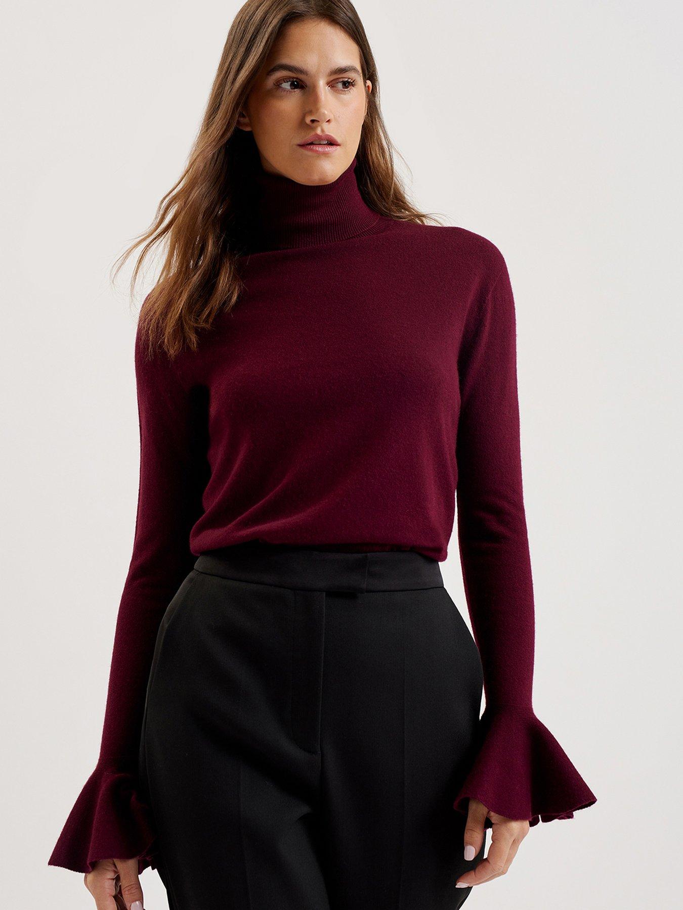 undefined Tamsenn Roll Neck Sweater With Fluted Sleeves - Dark Red