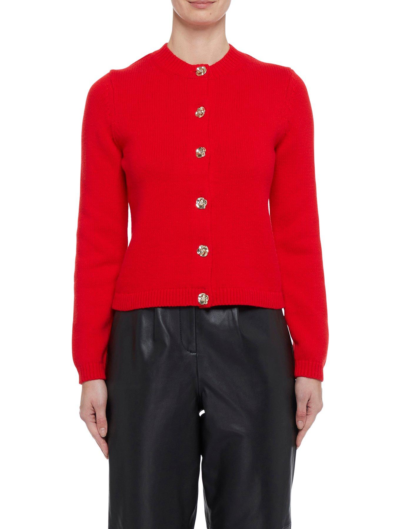 undefined Jaycey Rose Button Crew Neck Cardigan - Red
