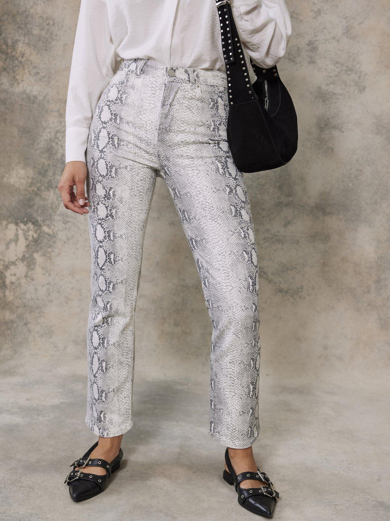 Image 1 of 6 of Mint Velvet Snake Print Slim Jean - Natural