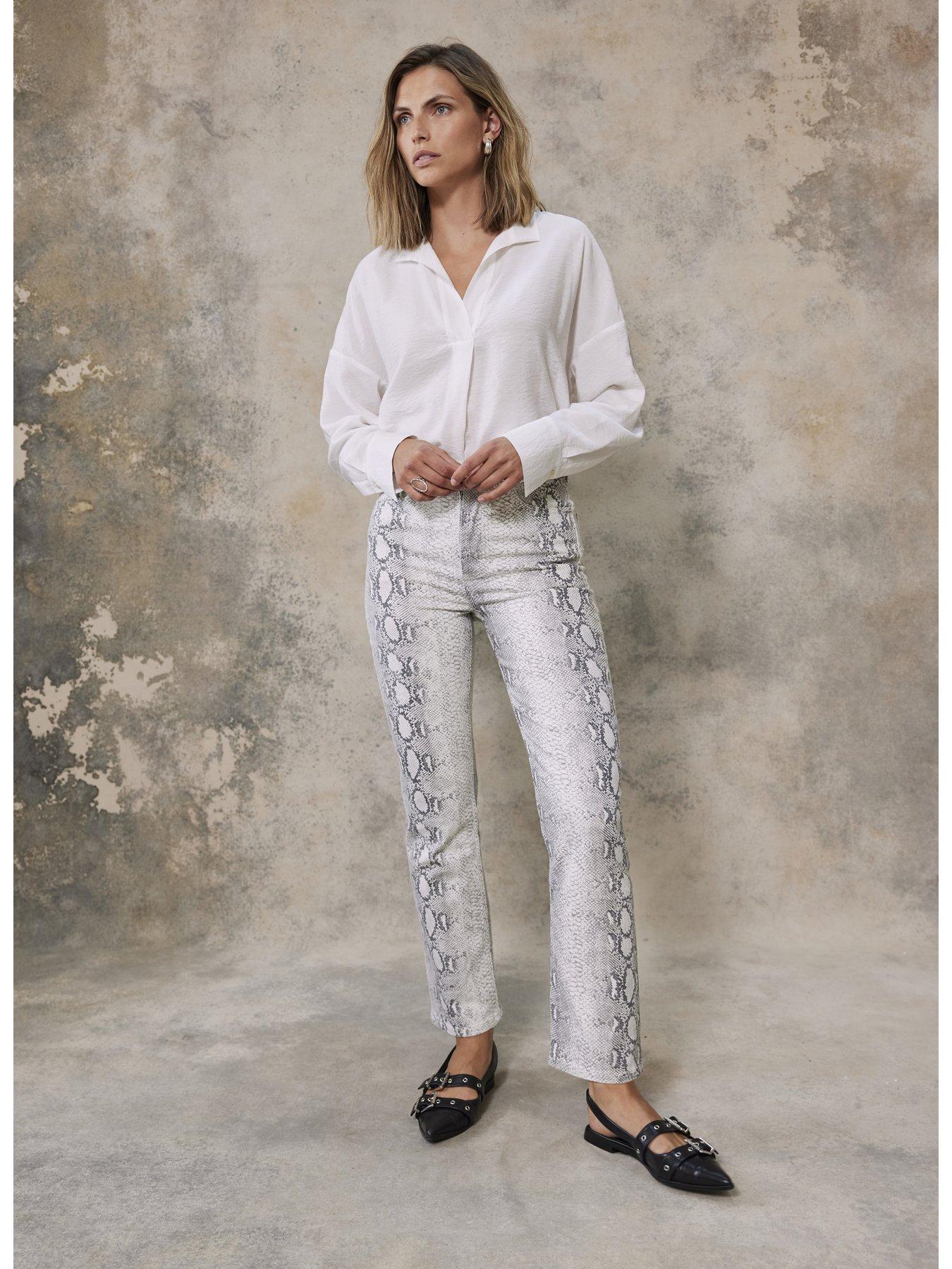Image 2 of 6 of Mint Velvet Snake Print Slim Jean - Natural