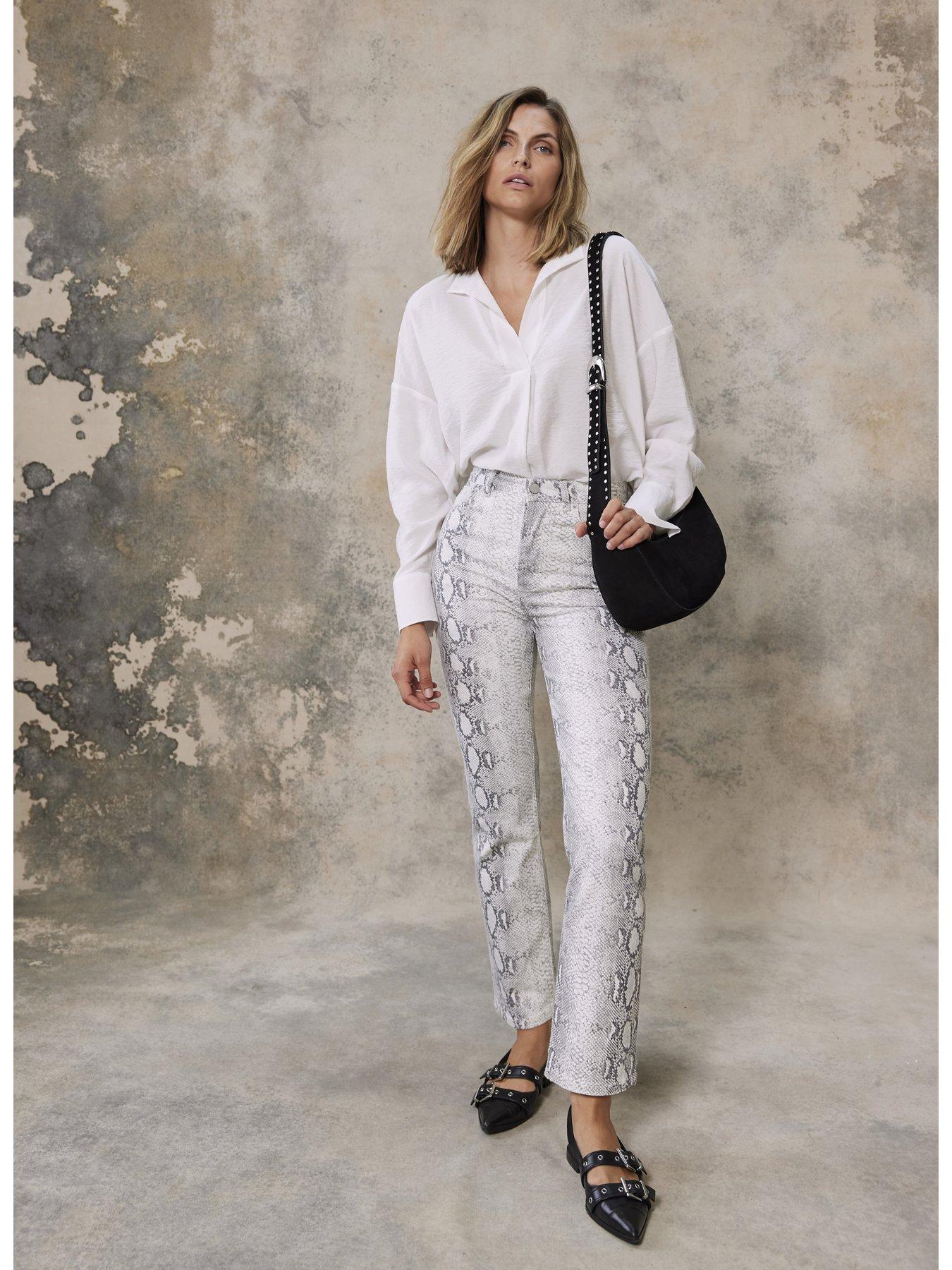Image 3 of 6 of Mint Velvet Snake Print Slim Jean - Natural