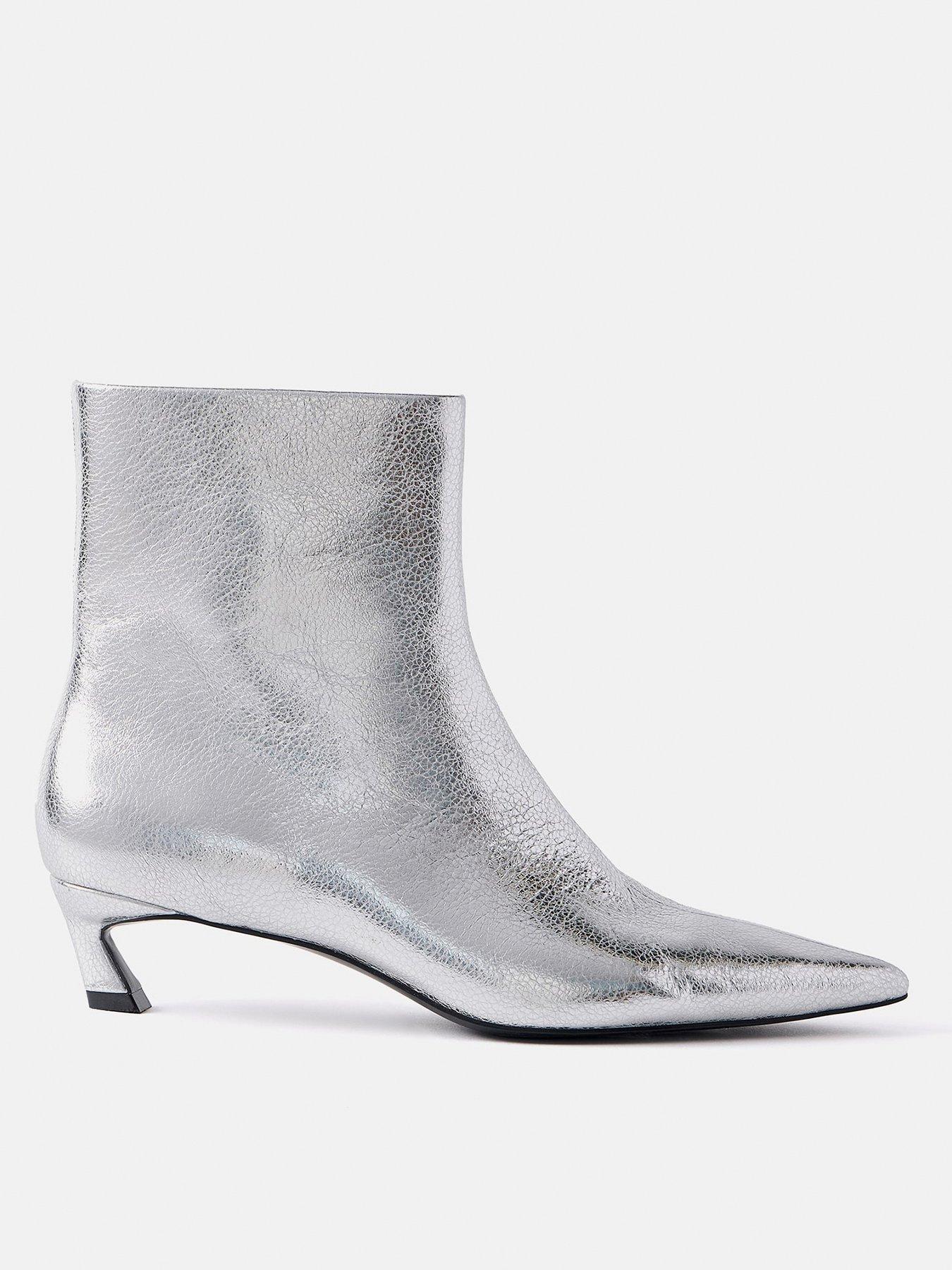 Mint Velvet Silver Crackle Ankle Boot
