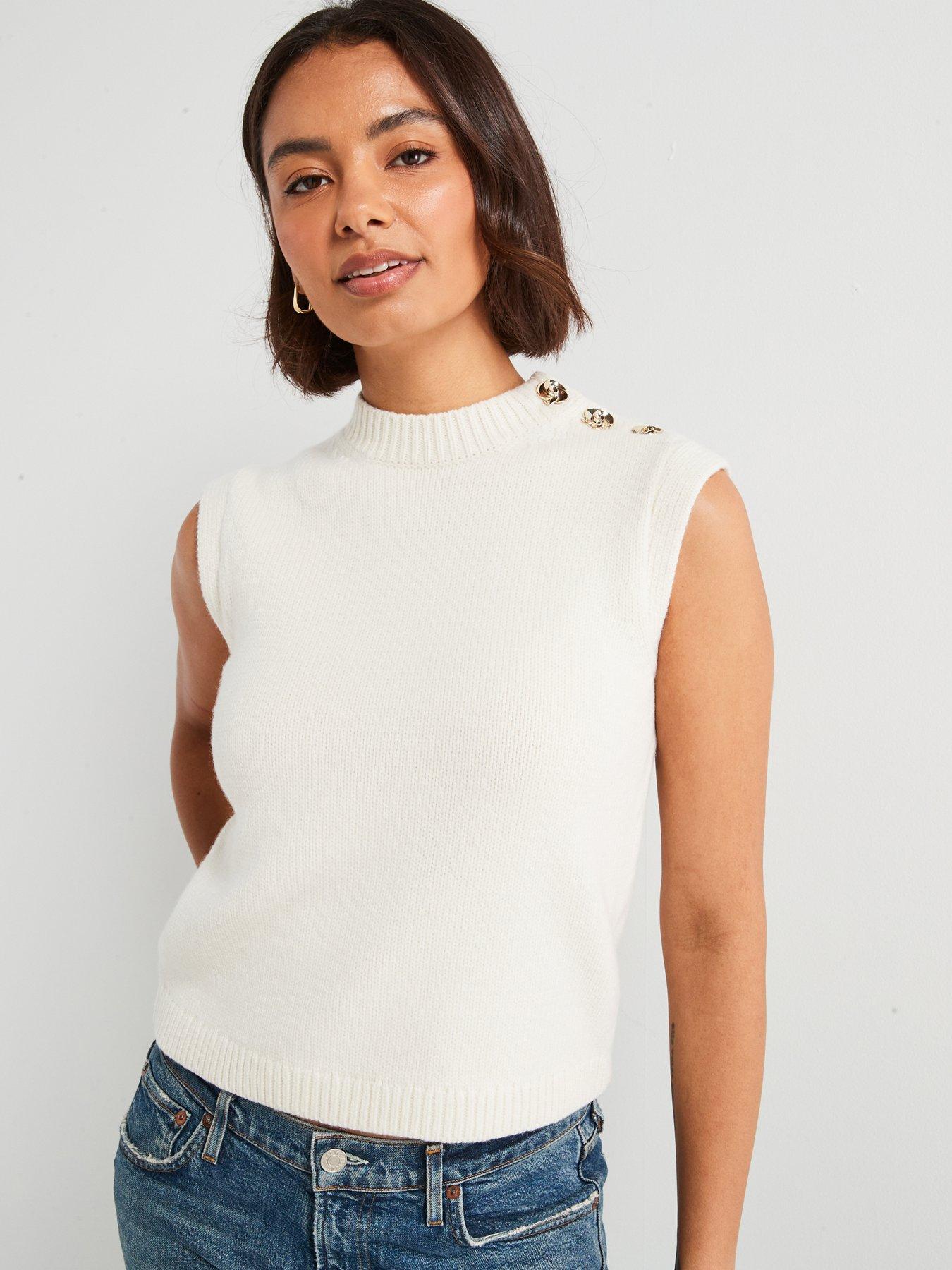 undefined Rondher Rose Button Crew Neck Tank - Off White