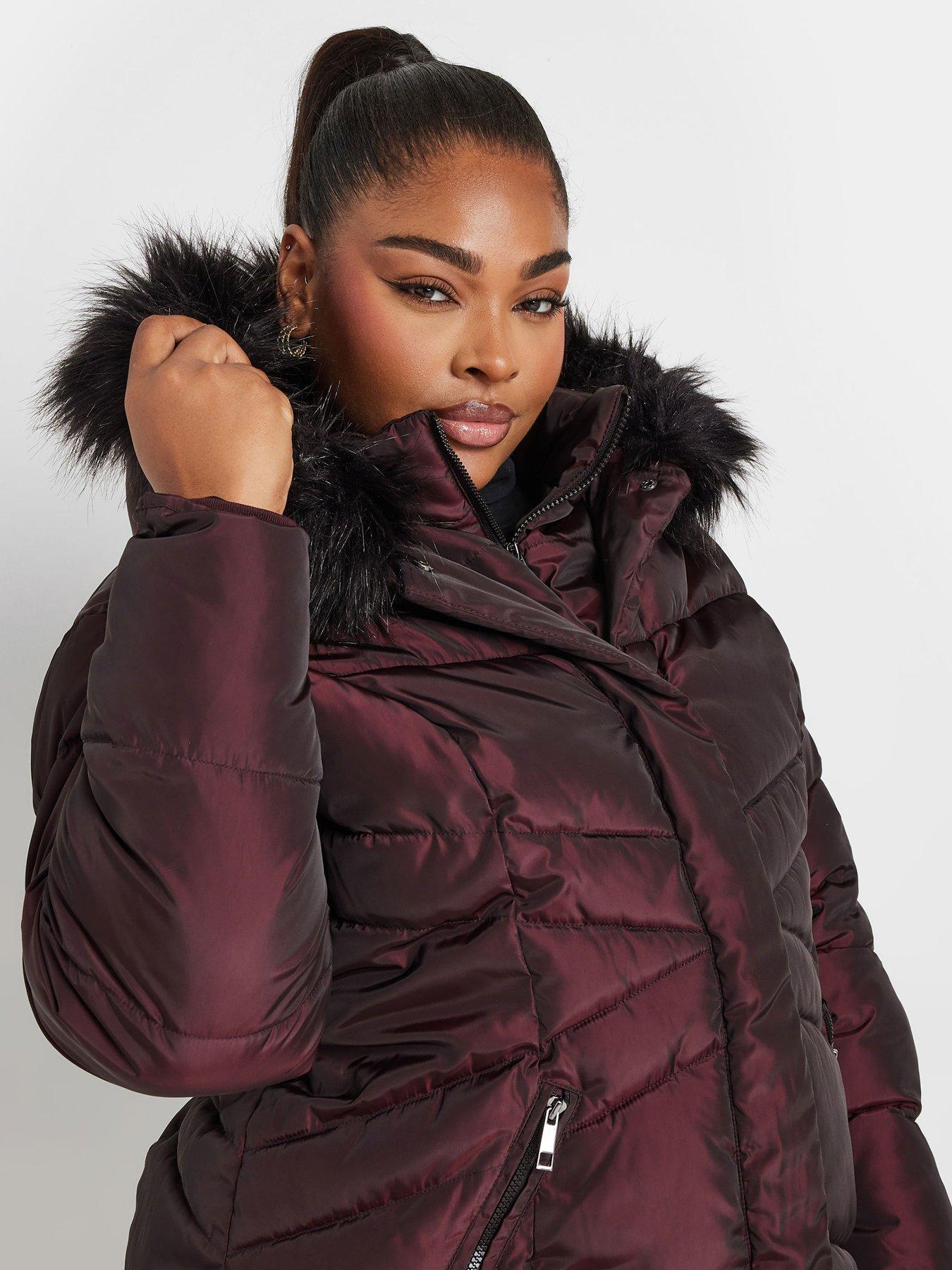 Padded puffer coat with fur hood online