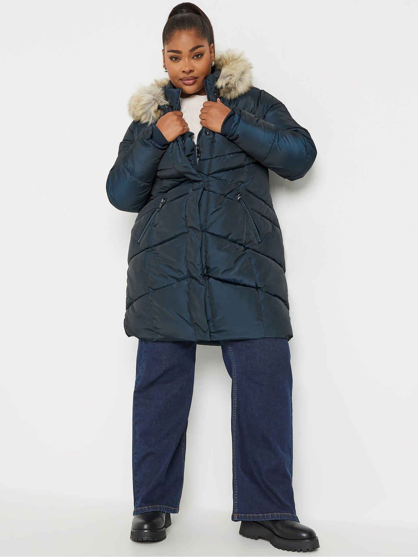 Yours Curve Midi Padded Puffer Coat - Blue
