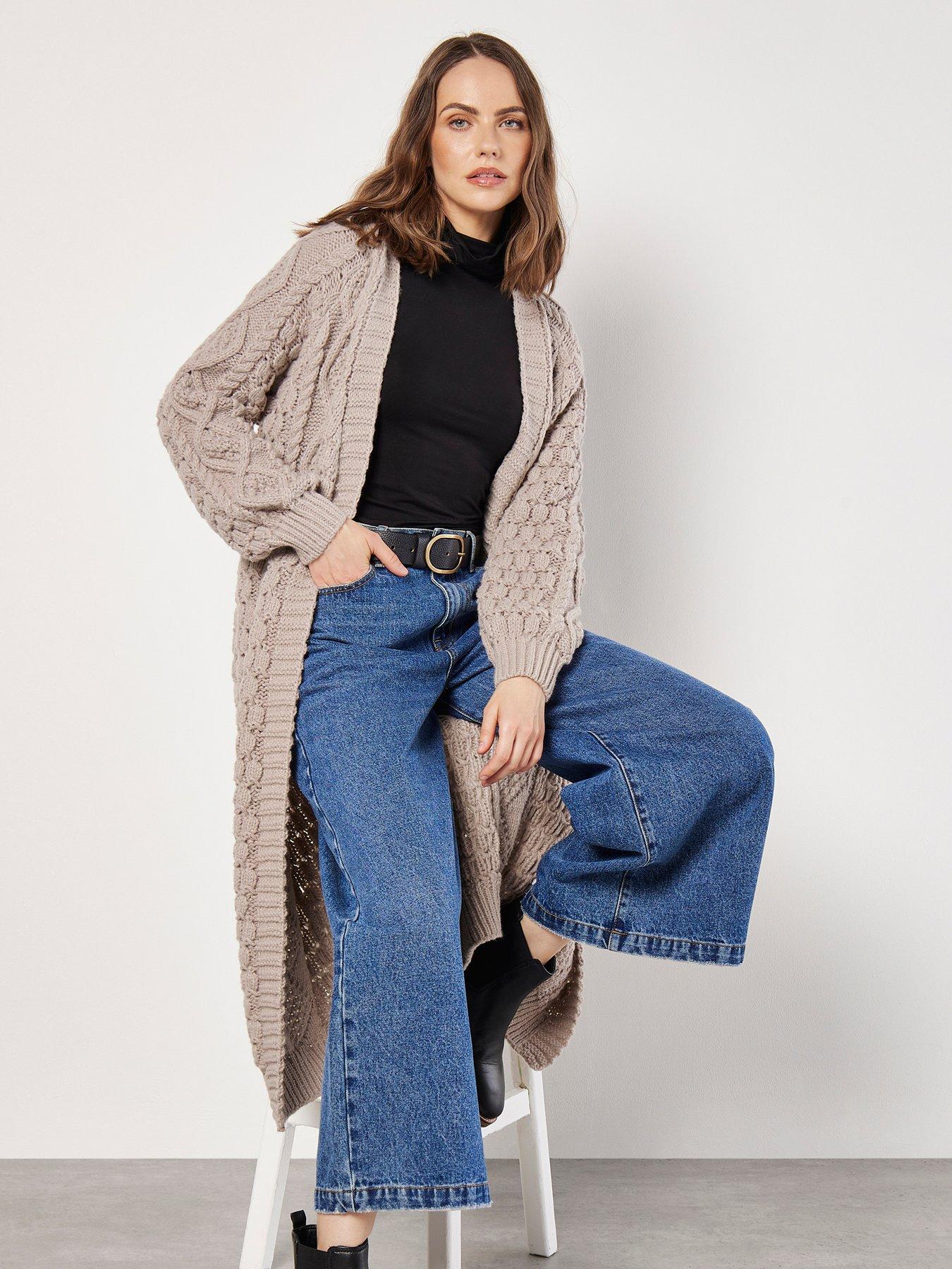 Chunky Cable Knit Open Midi Cardigan