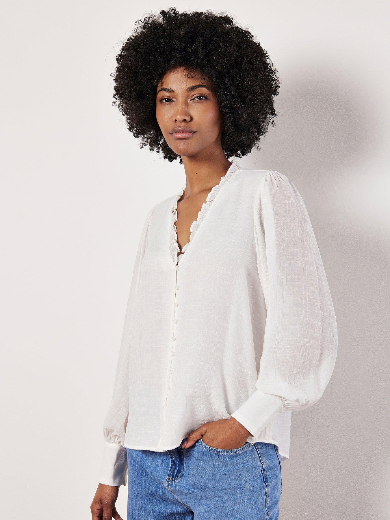 Image 1 of 4 of Apricot Ruffle Neck Button Through Blouse