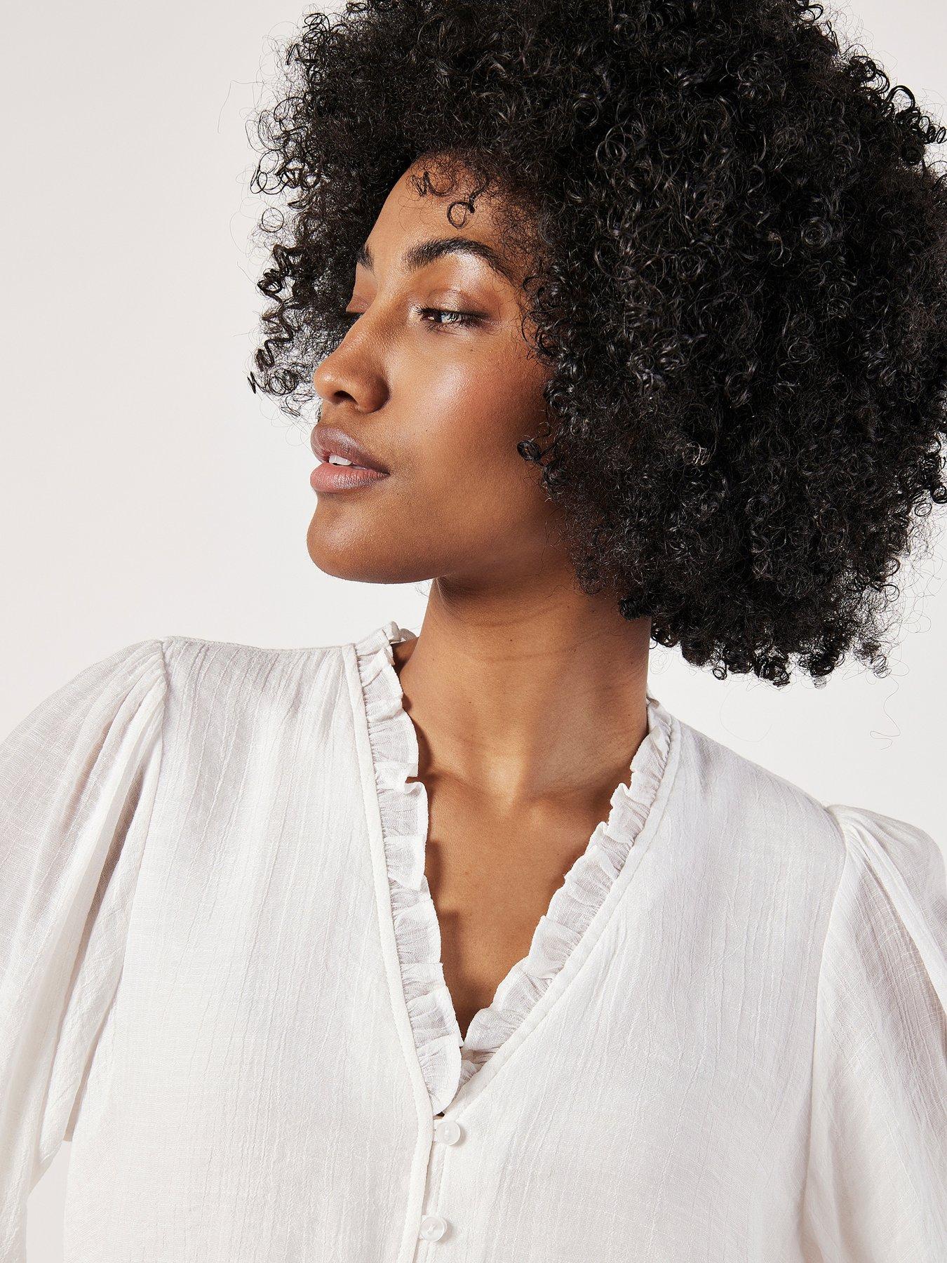 Image 3 of 4 of Apricot Ruffle Neck Button Through Blouse