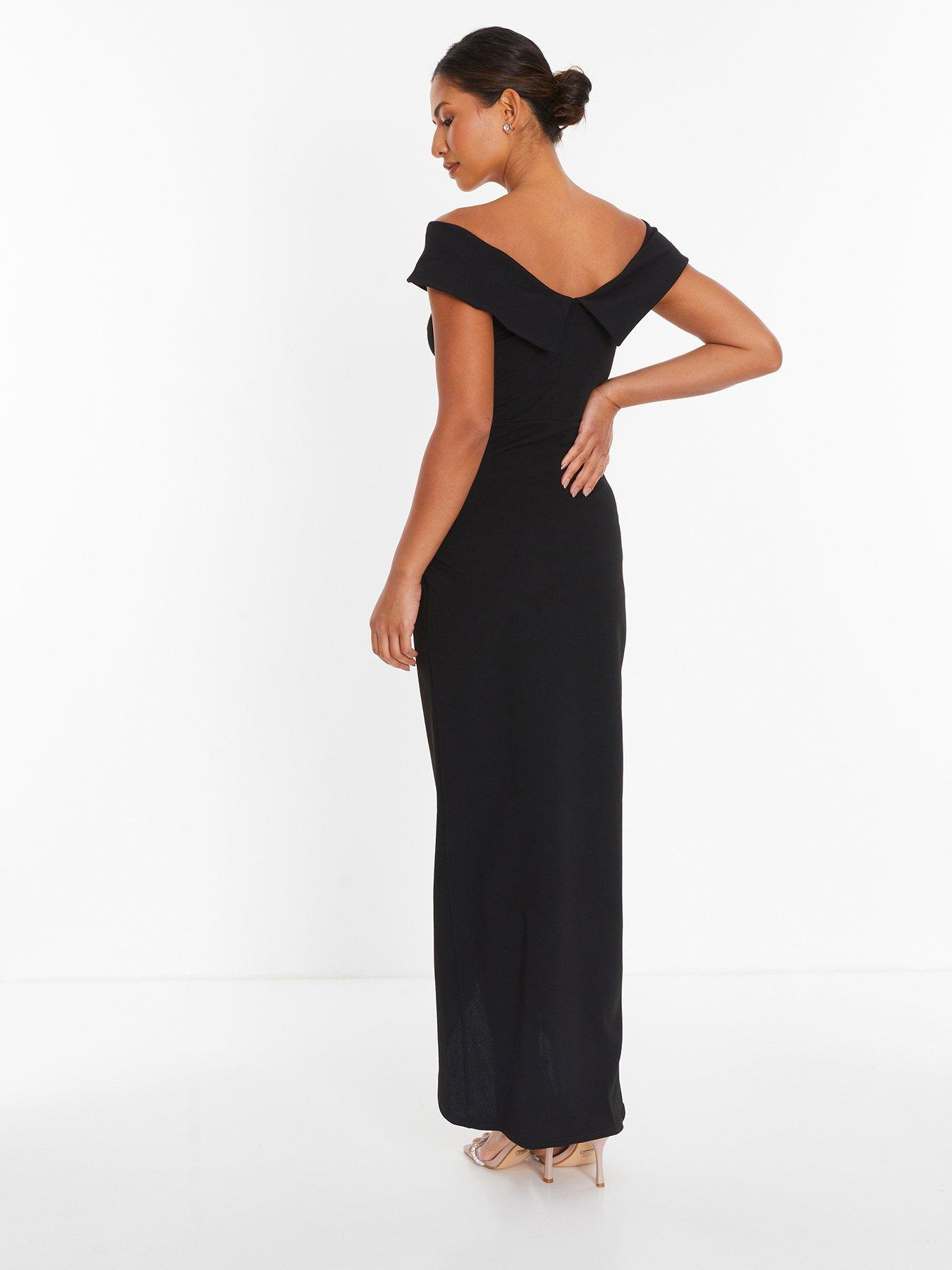 Quiz black and cream bardot dress best sale