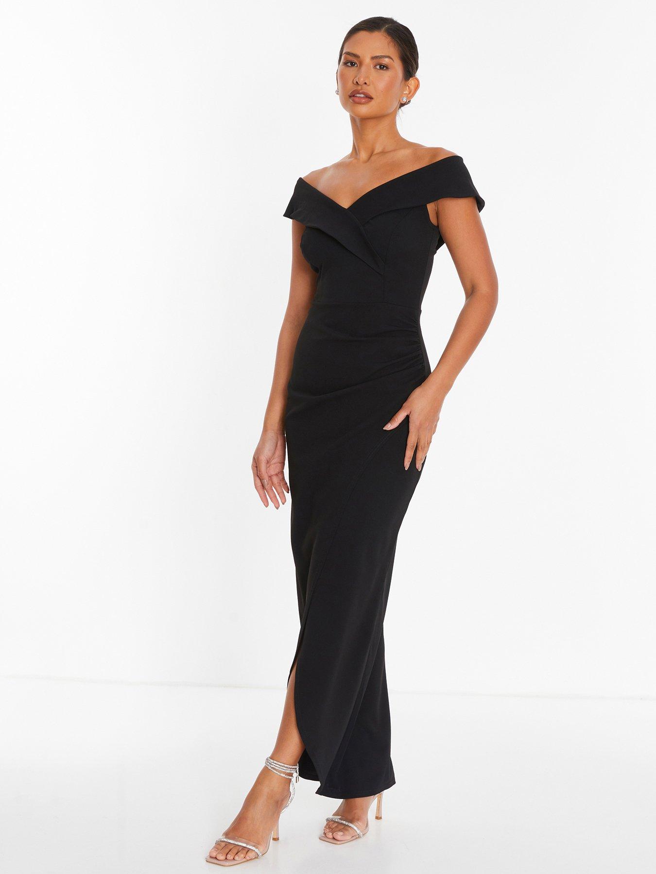 Quiz Black Bardot Wrap Maxi Dress Very