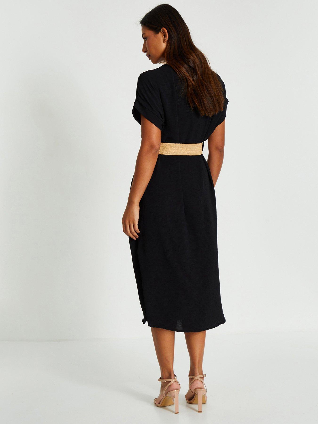 quiz belted midi dress Quiz Belted Midi Shirt Dress - Black