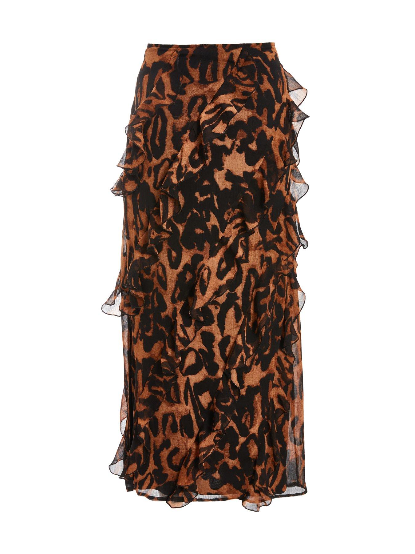 Quiz Brown Leopard Print Asymmetric Frill Maxi Skirt Very