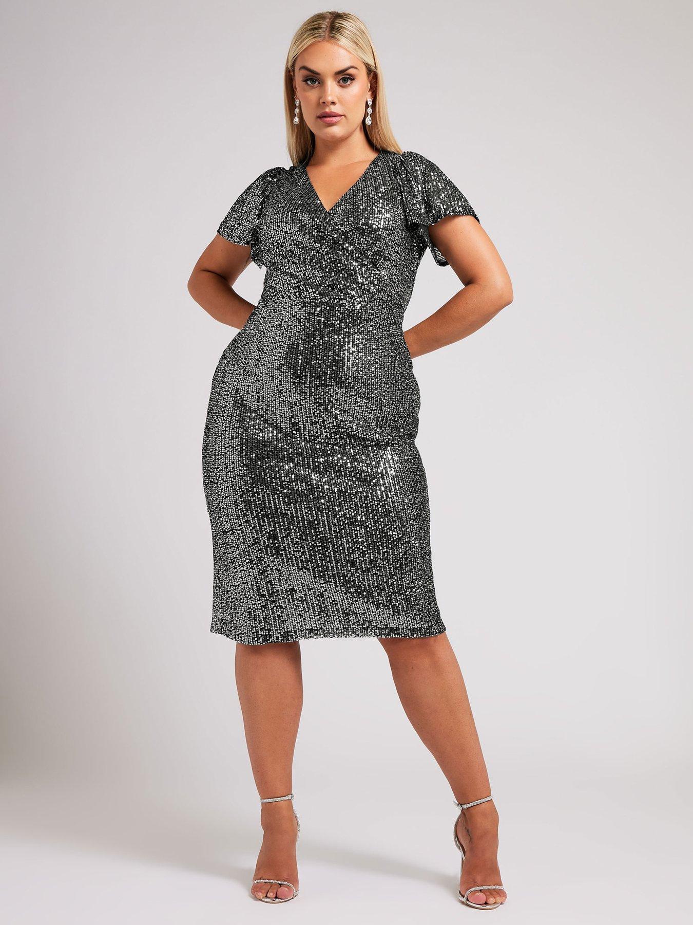 Yours Curve Sequin Wrap Shift Dress - Silver