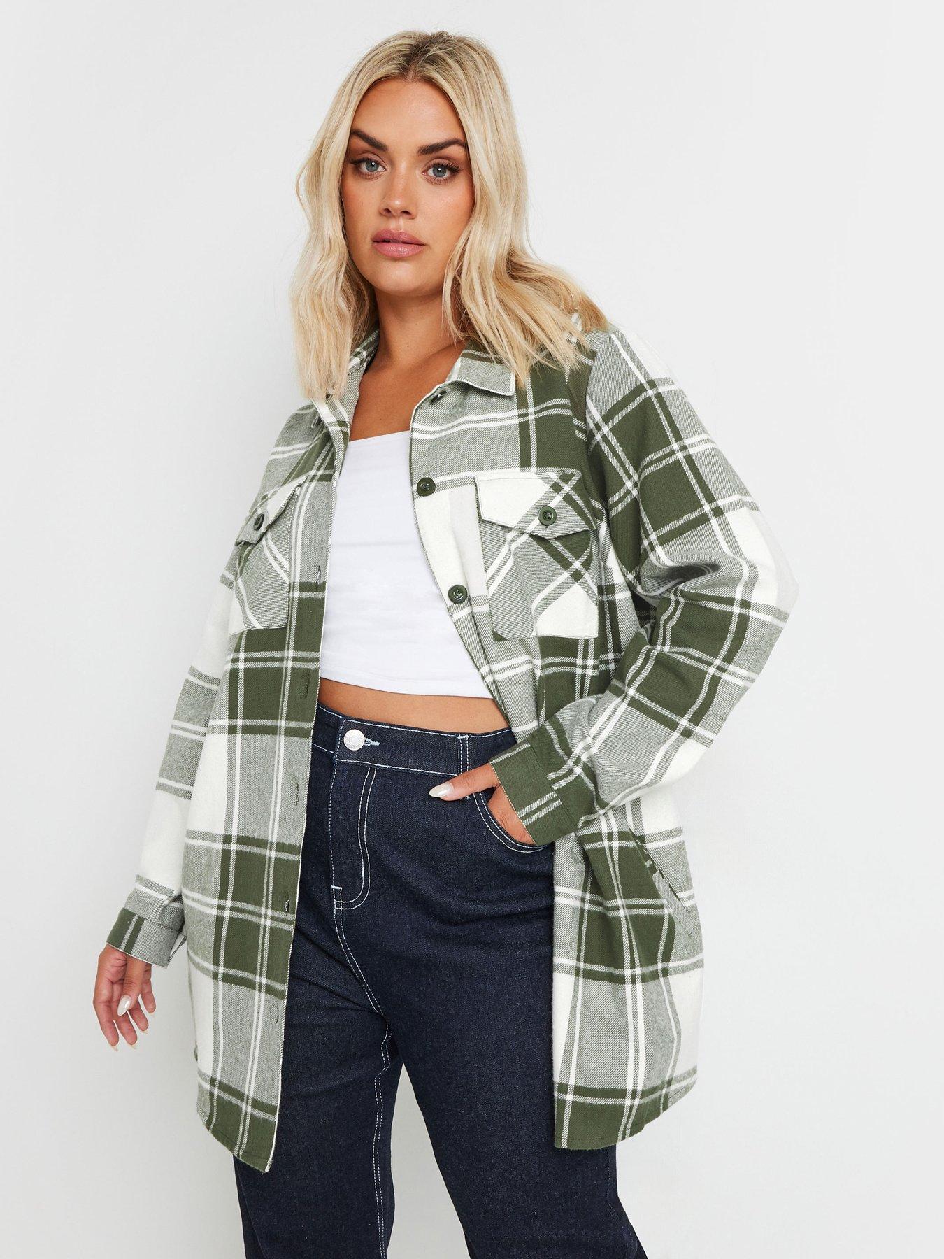 Yours Curve Check Shacket - Green
