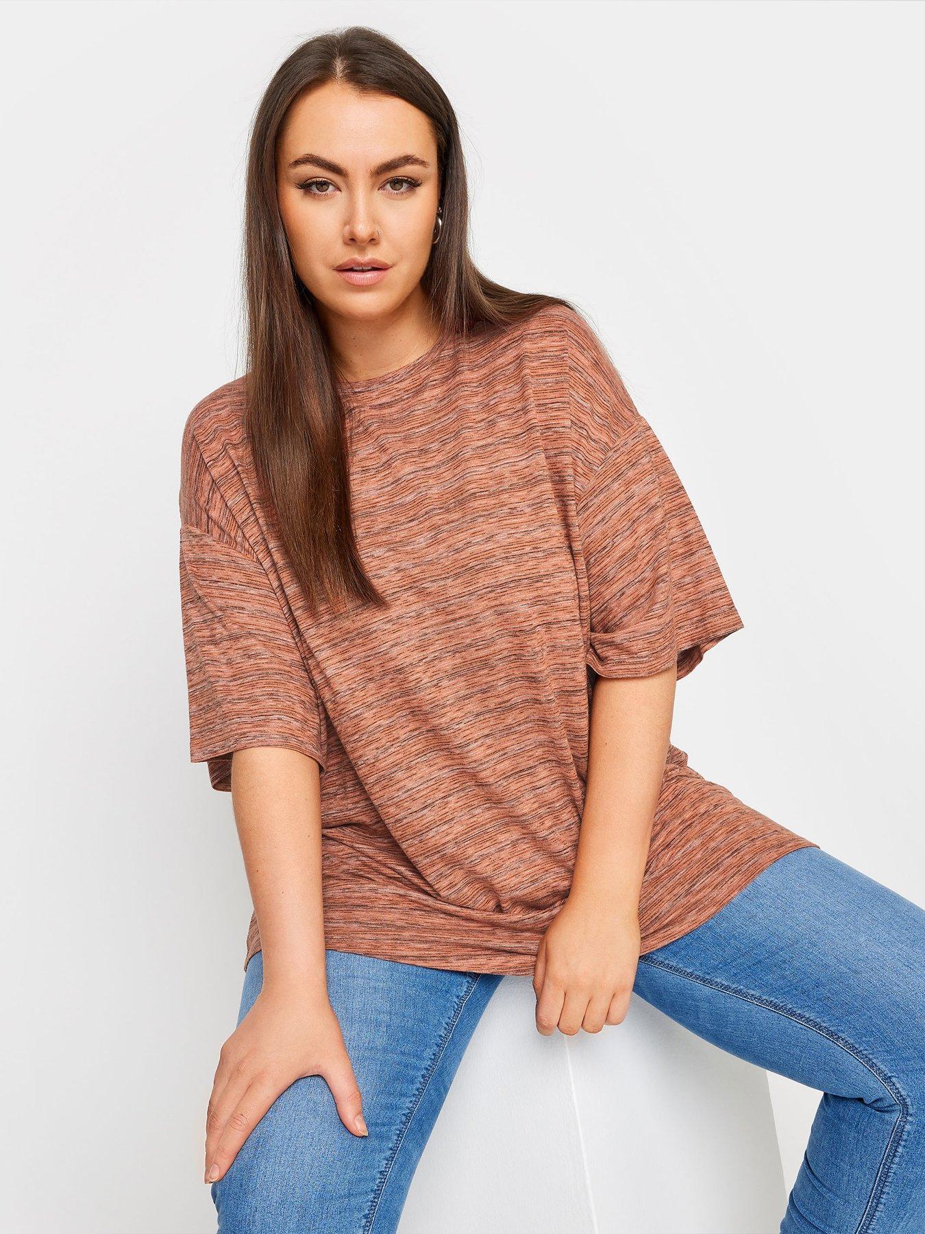 Image 1 of 4 of Yours Curve Striped Oversized Top - Orange