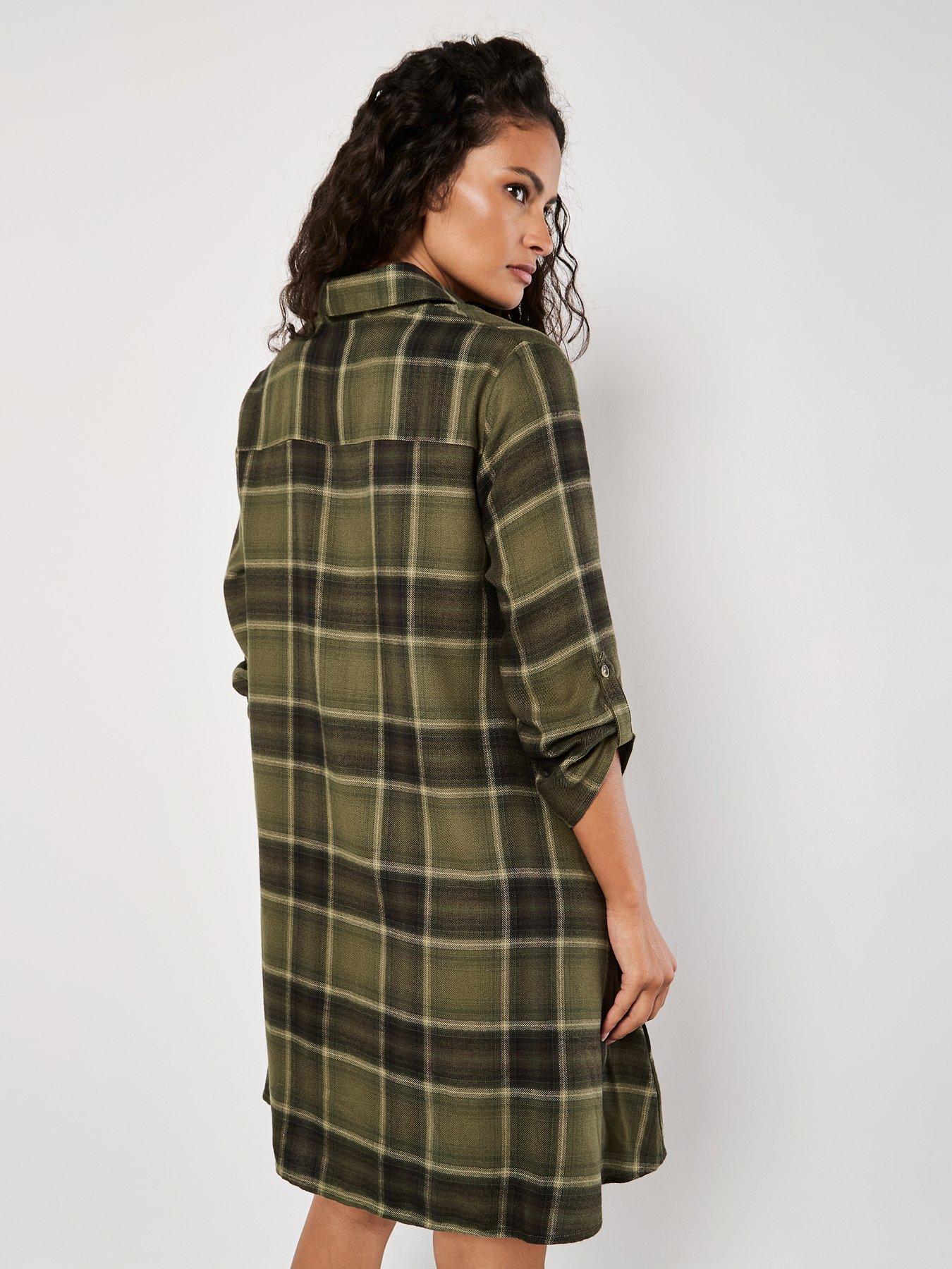 Green plaid shirt dress sales