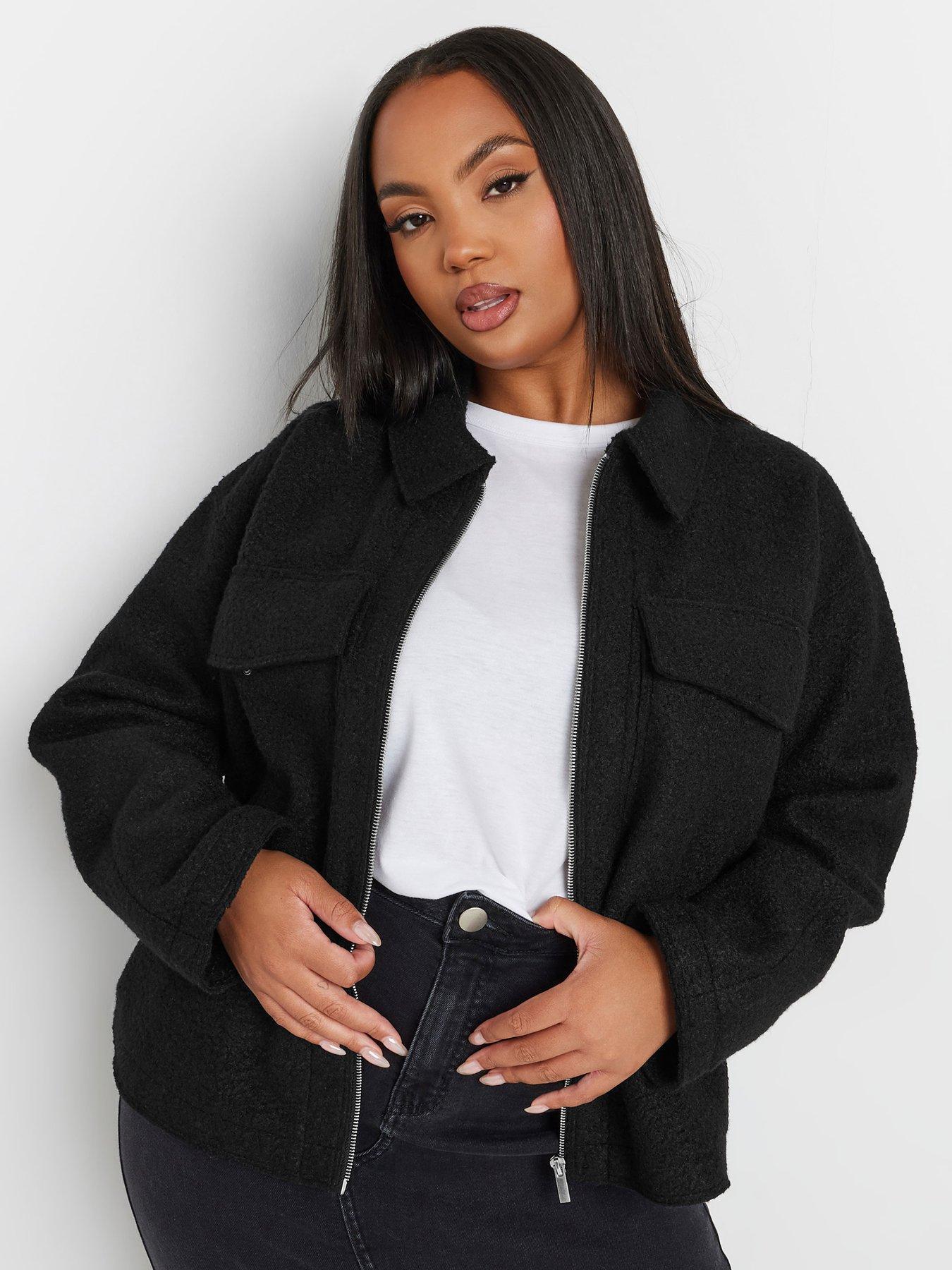 Yours Curve Wool Cropped Centre Front Jacket Black Very