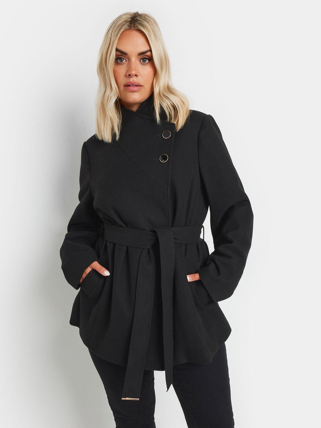 Curve Wrap Wool Coat Black