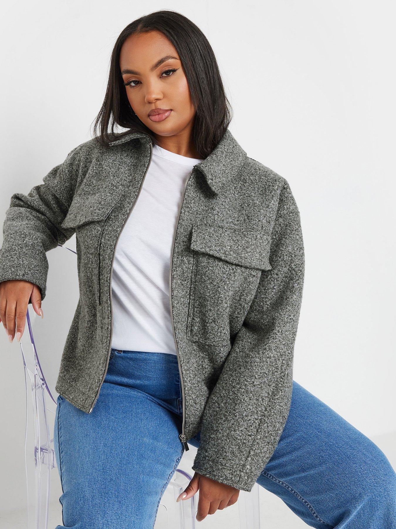 undefined Curve Wool Cropped Centre Front Jacket - Grey