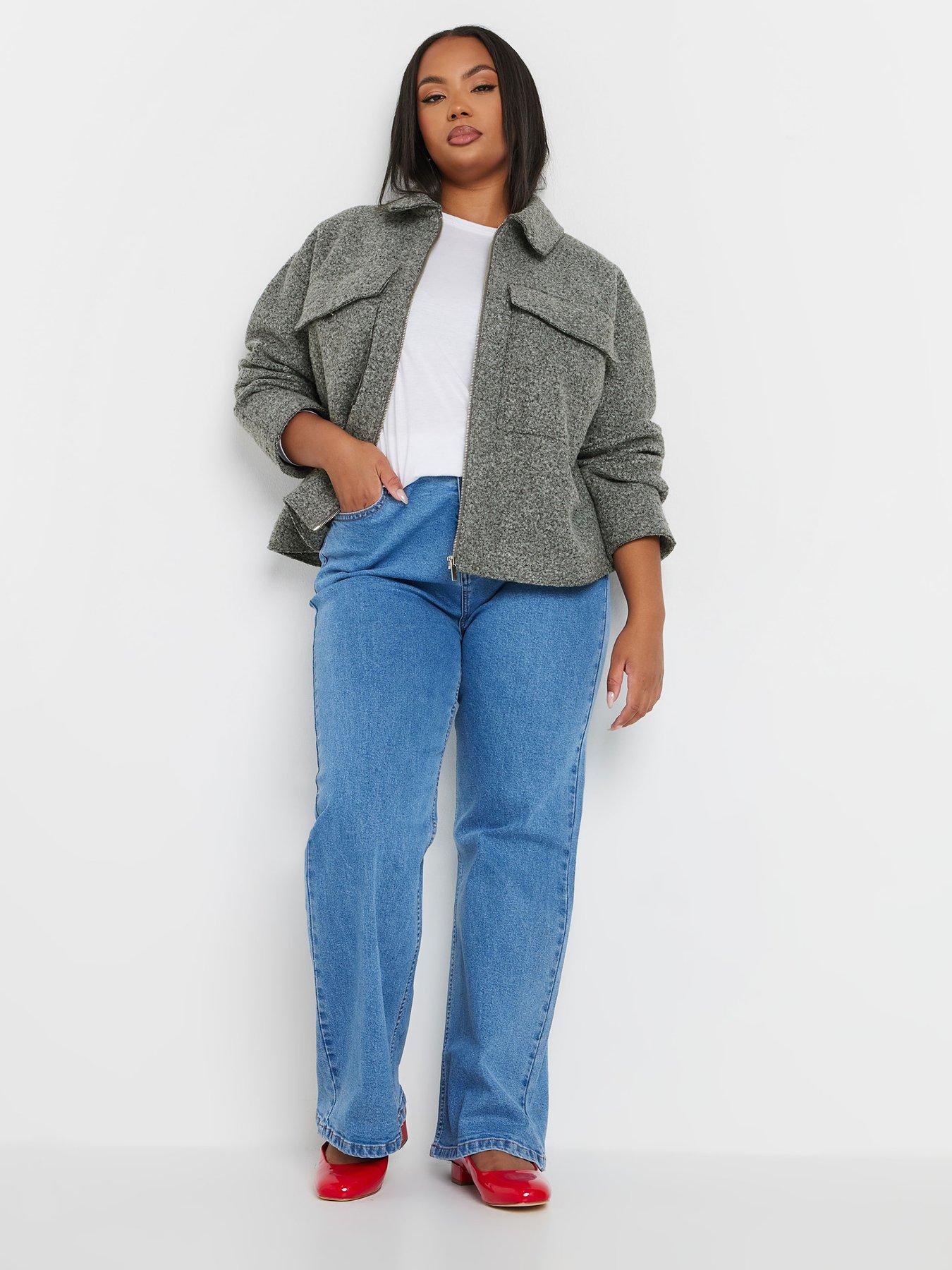 Image 3 of 4 of Yours Curve Wool Cropped Centre Front Jacket - Grey
