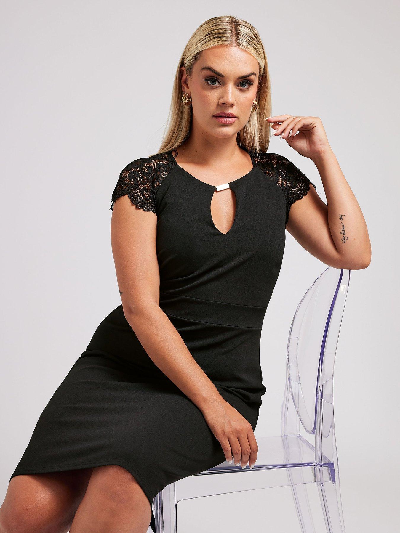 Image 3 of 4 of Yours Curve Lace Sleeve Keyhole Shift Dress