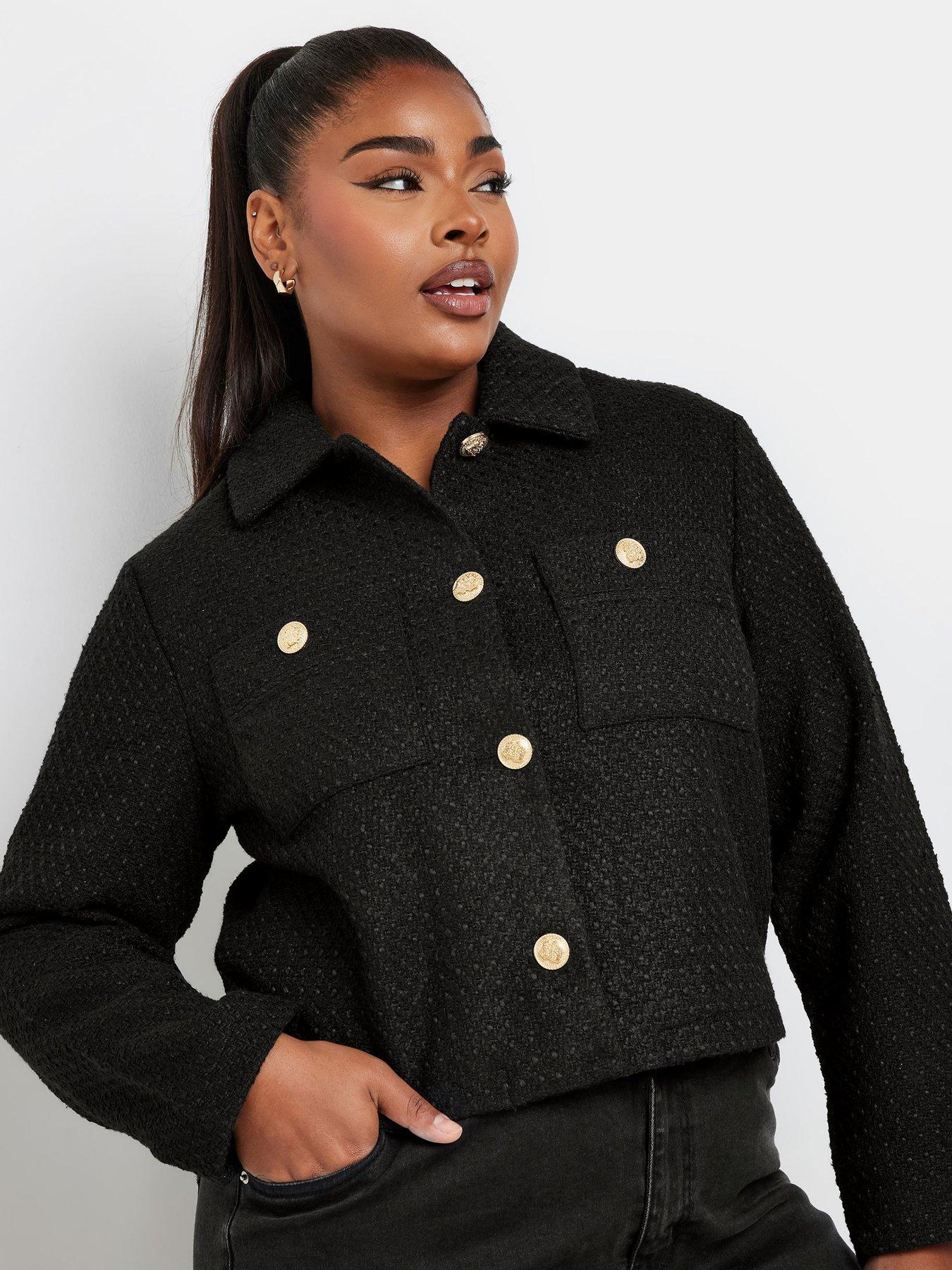 Yours Curve Boucle Short Jacket Black Very