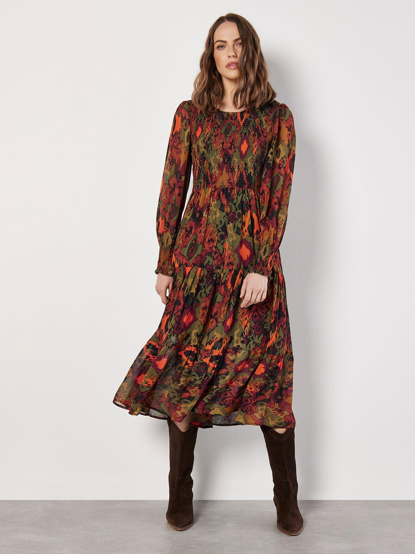 Orange Ikat Cotton Midi Dress