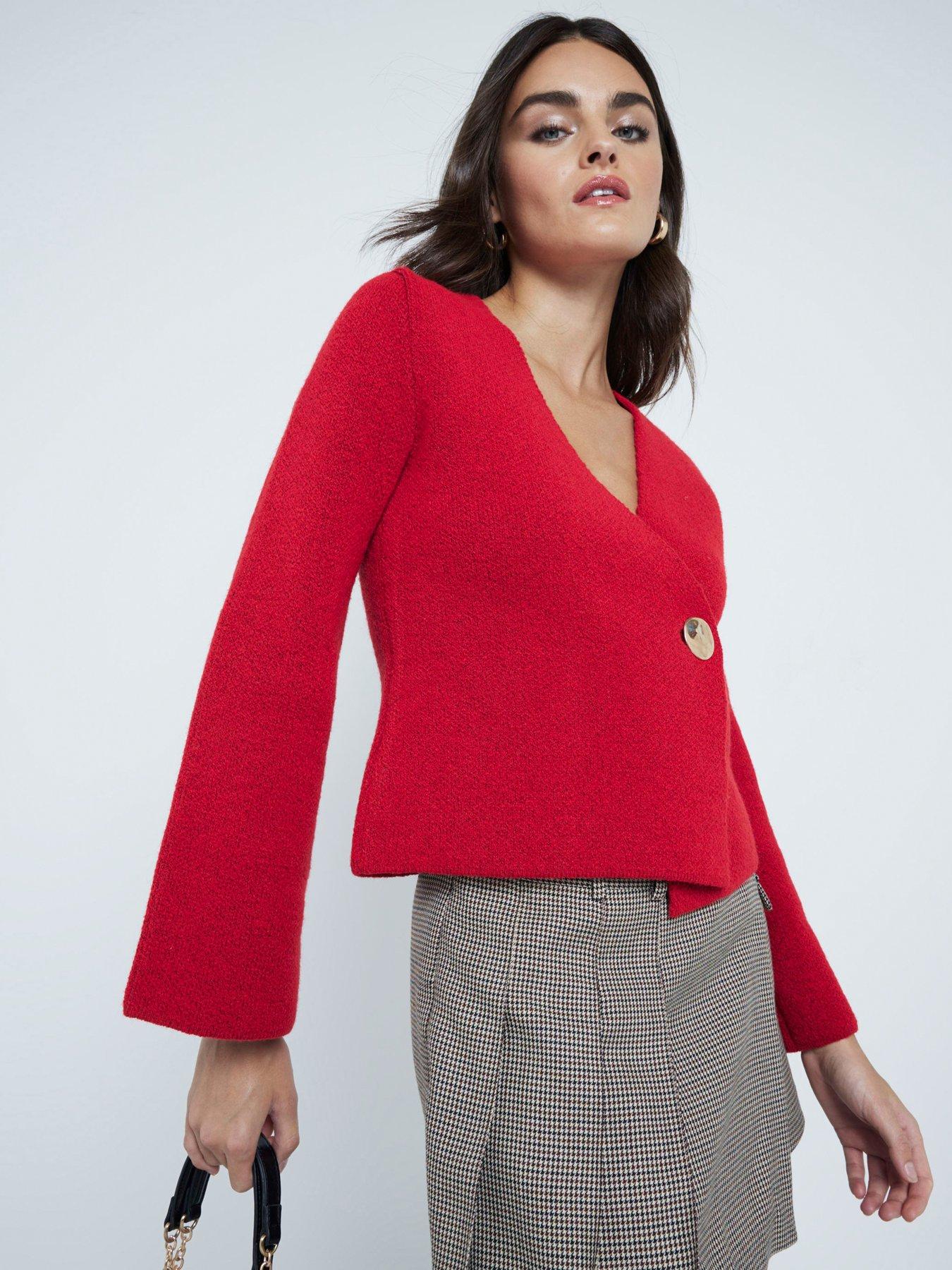 Red button up sweater women's sale