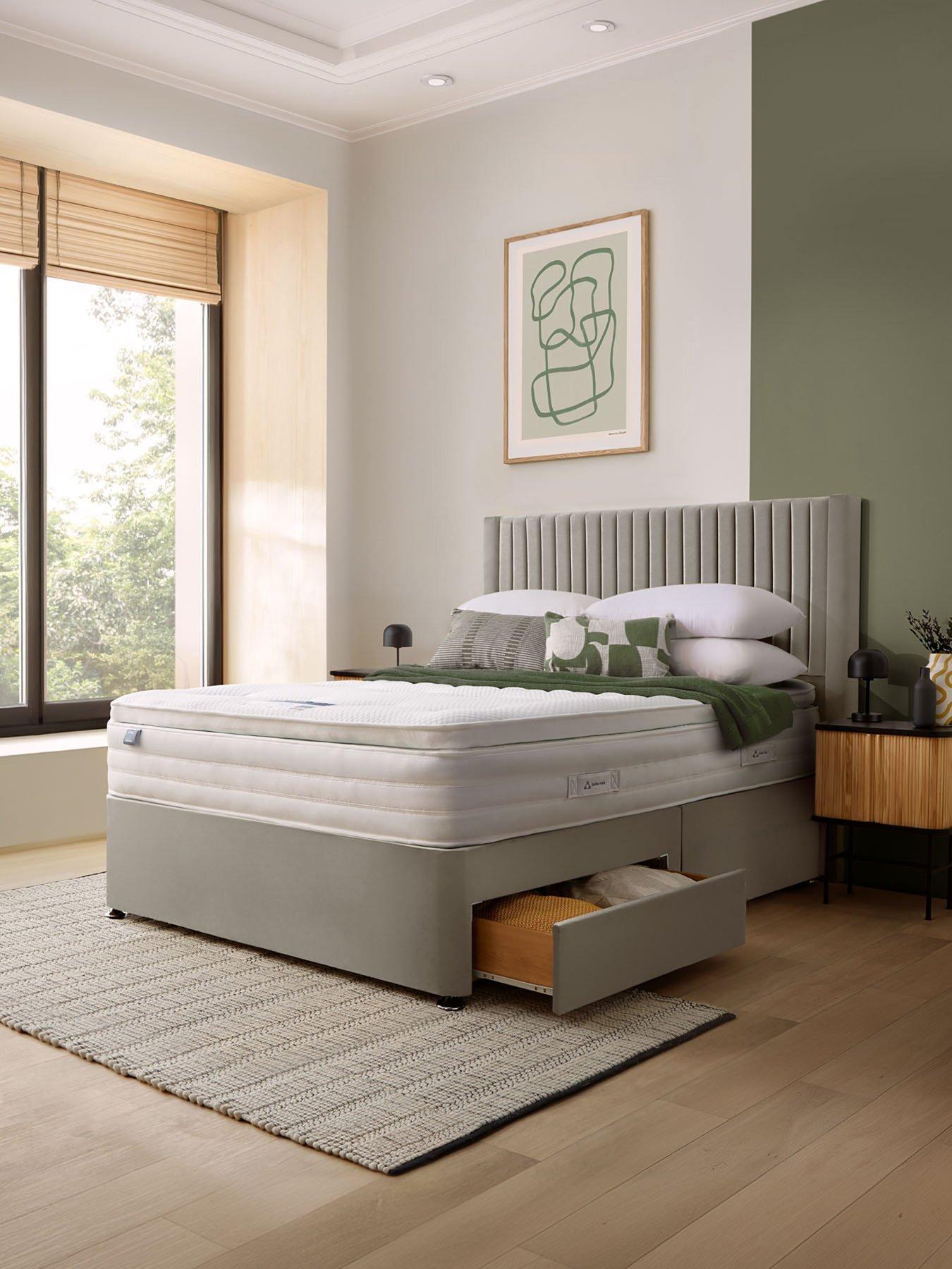 Product photograph of Silentnight Jasmine 2000 Pillowtop Mattress With Divan Base And Slumber Headboard - Silver from very.co.uk