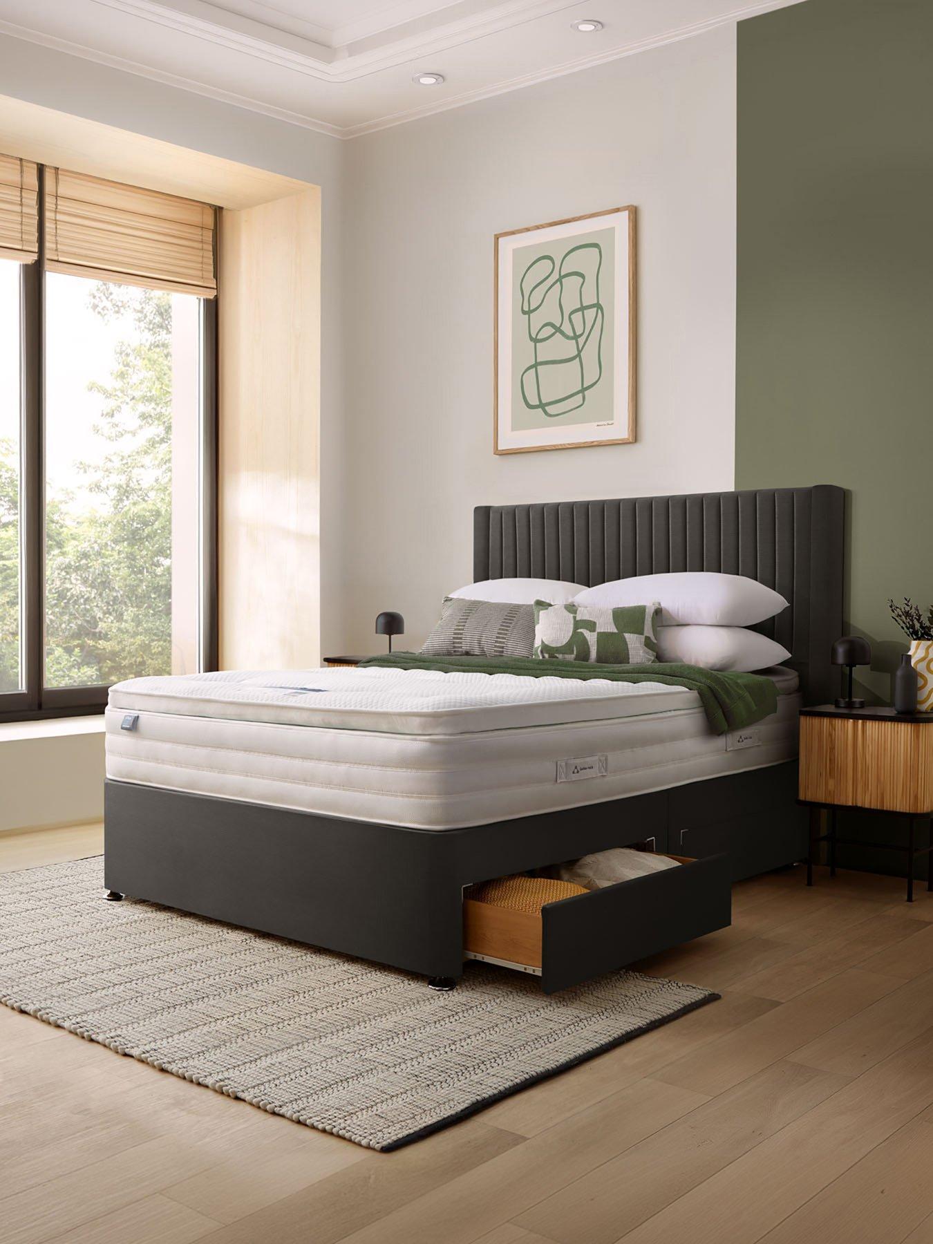 Product photograph of Silentnight Jasmine 2000 Pillowtop Mattress With Divan Base And Slumber Headboard - Umbra from very.co.uk