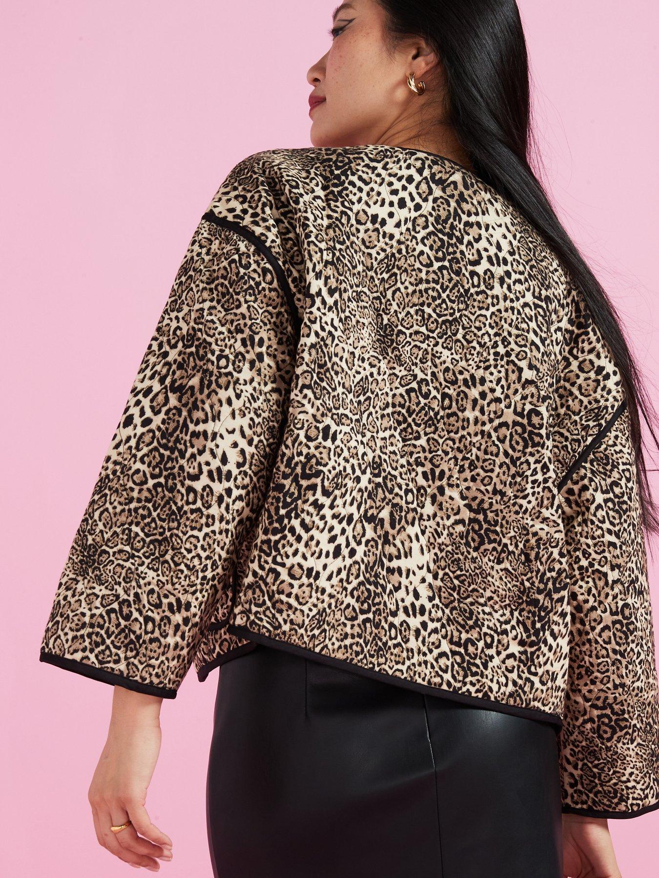 River Island Leopard Print Quilted Jacket Brown