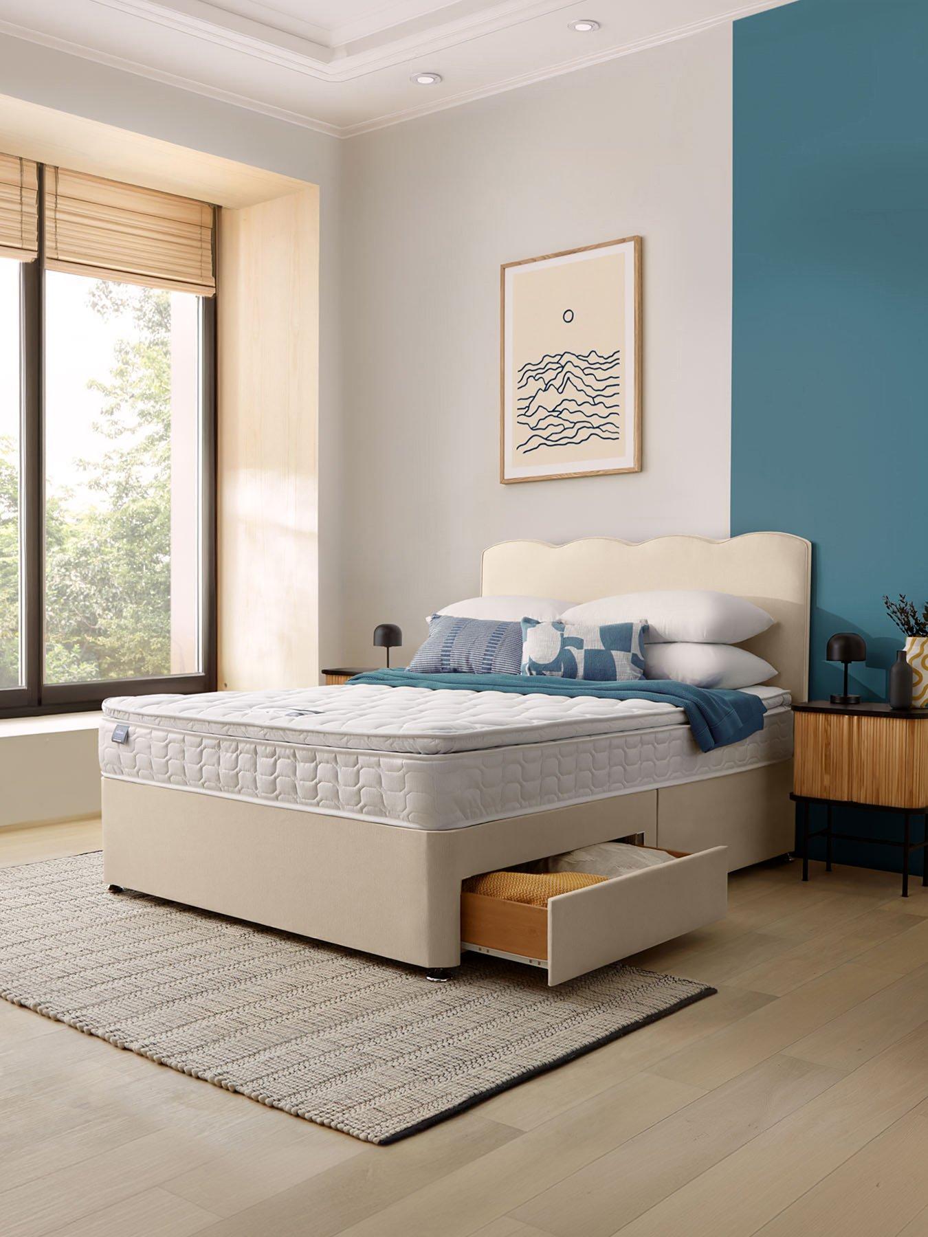 Product photograph of Silentnight Pippa Pillowtop Mattress With Divan Bed Base And Wave Headboard - Moon from very.co.uk