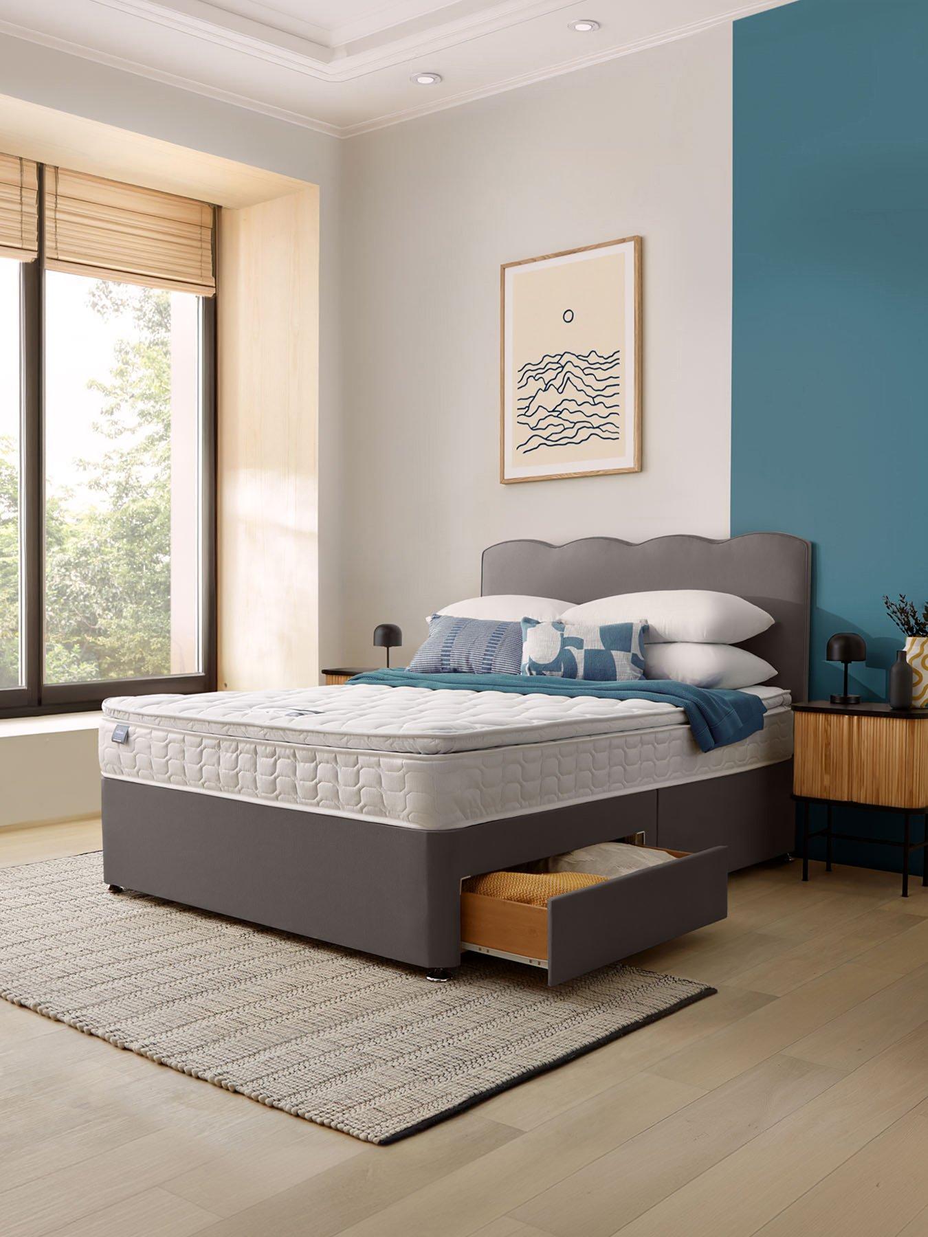 Product photograph of Silentnight Pippa Pillowtop Mattress With Divan Bed Base And Wave Headboard - Slate Grey from very.co.uk