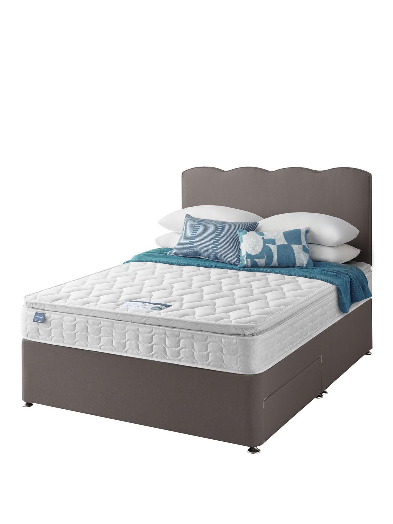 Silentnight Pippa Pillowtop Mattress with Divan Bed Base and Wave Headboard + Storage Options - Slate grey