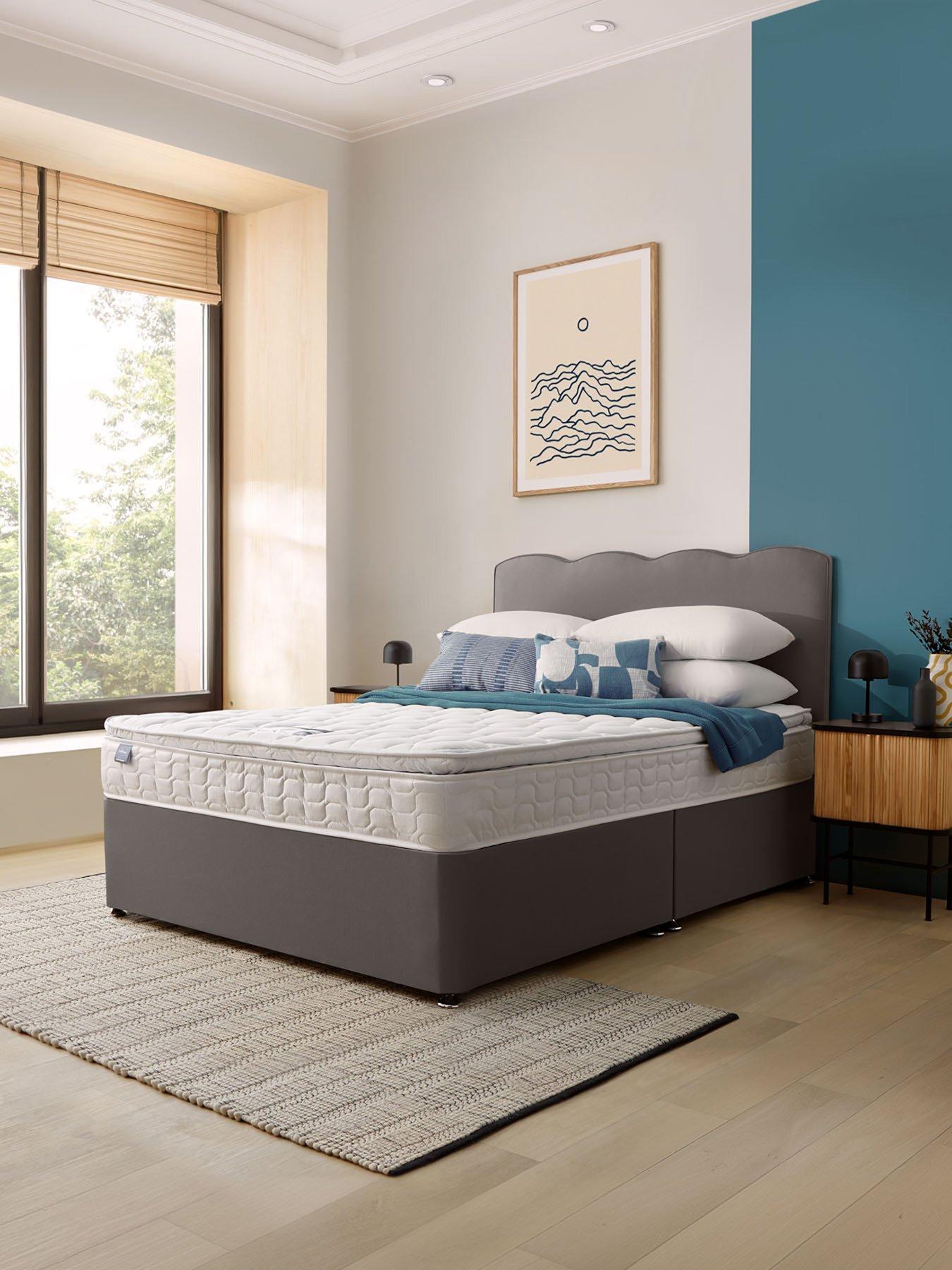 Image 5 of 5 of Silentnight Pippa Pillowtop Mattress with Divan Bed Base and Wave Headboard + Storage Options - Slate grey