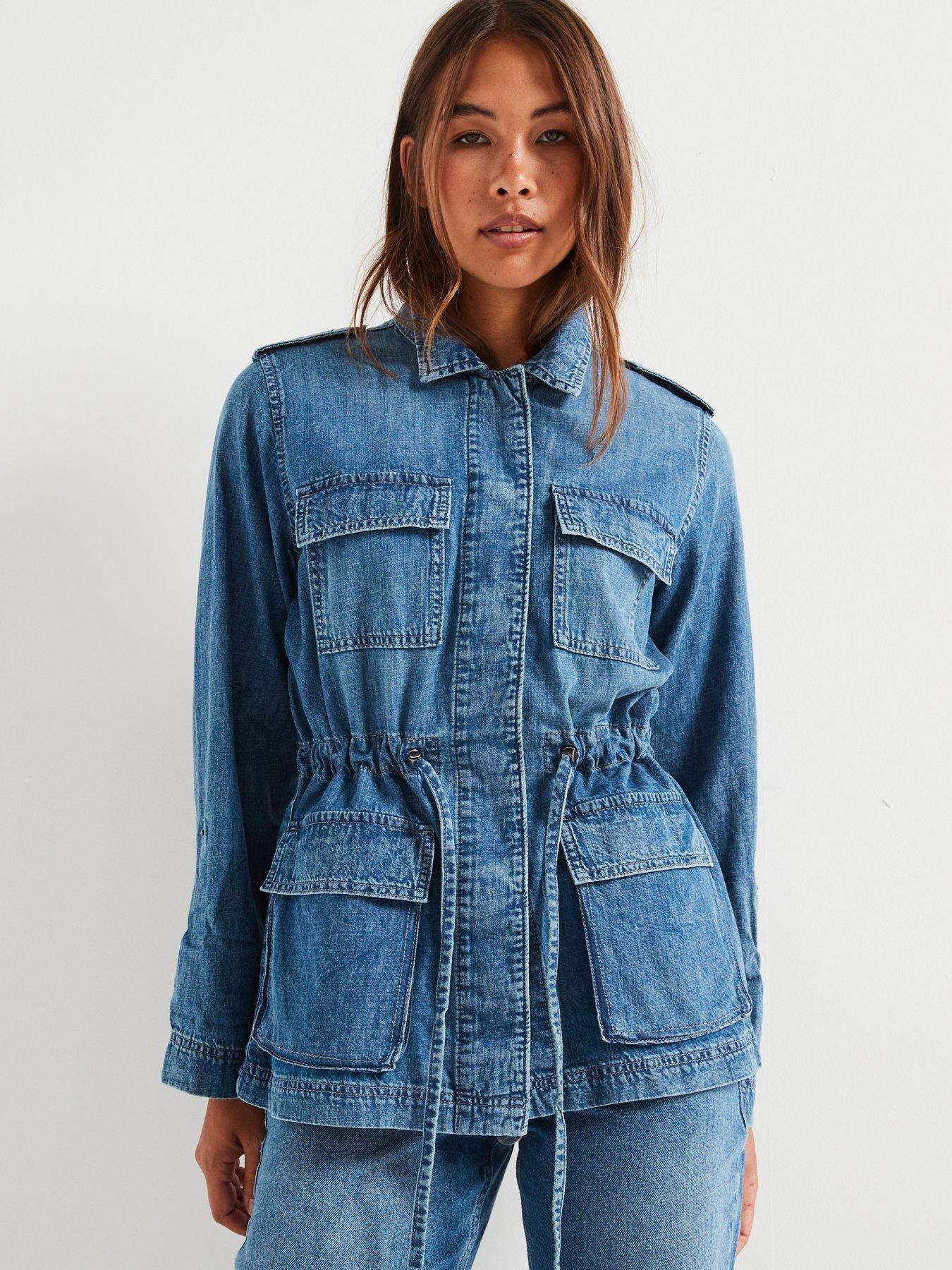Image 3 of 6 of Only Utility Denim Jacket - Medium Blue