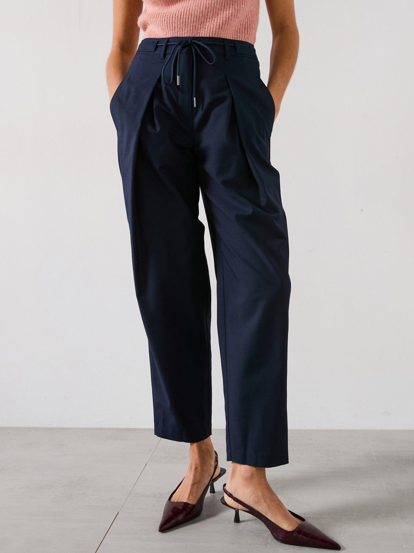 undefined Barrel Leg Tie Waist Trouser - Navy