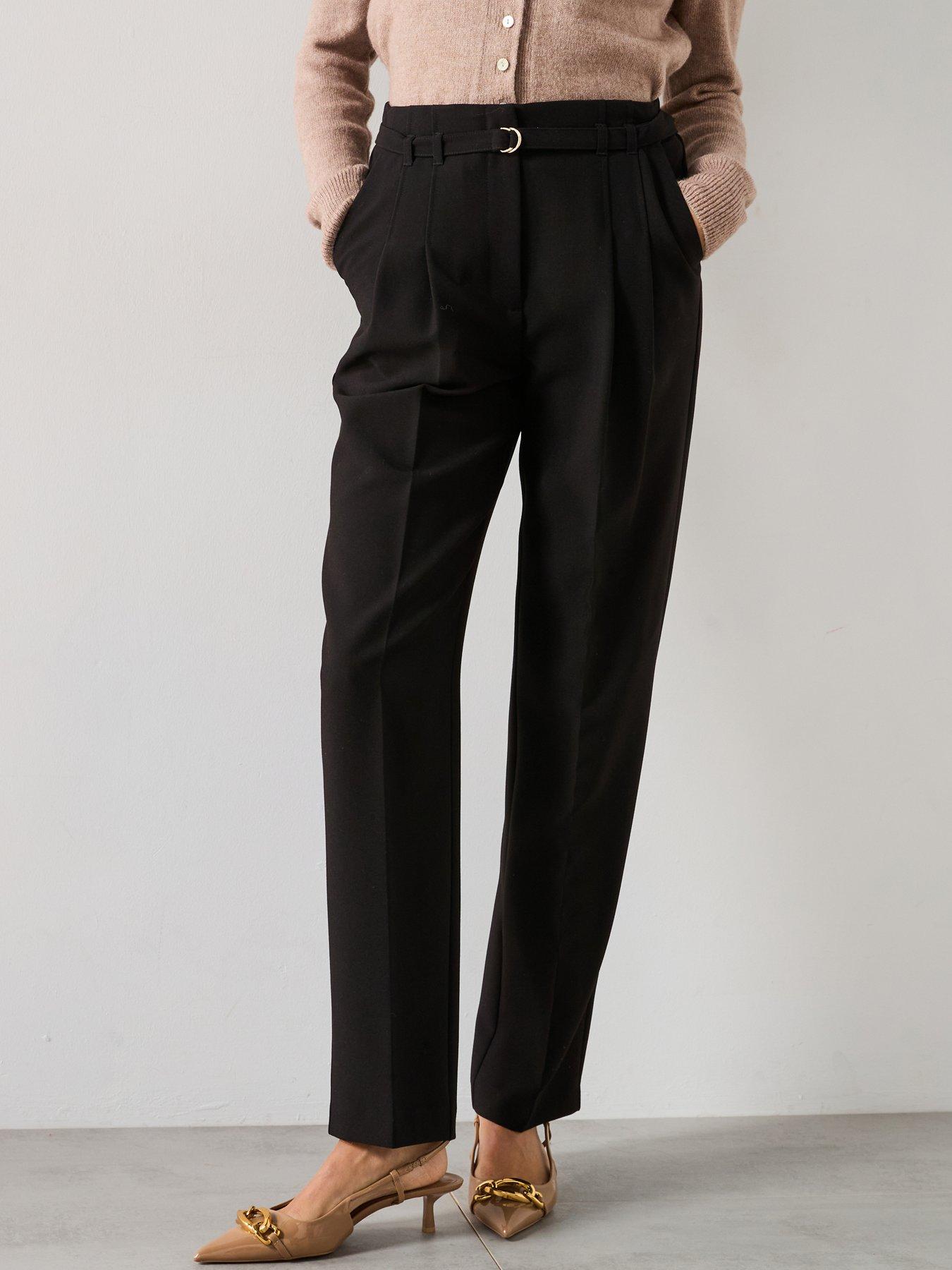 undefined Skinny Belted Barrell Leg Trouser - Black