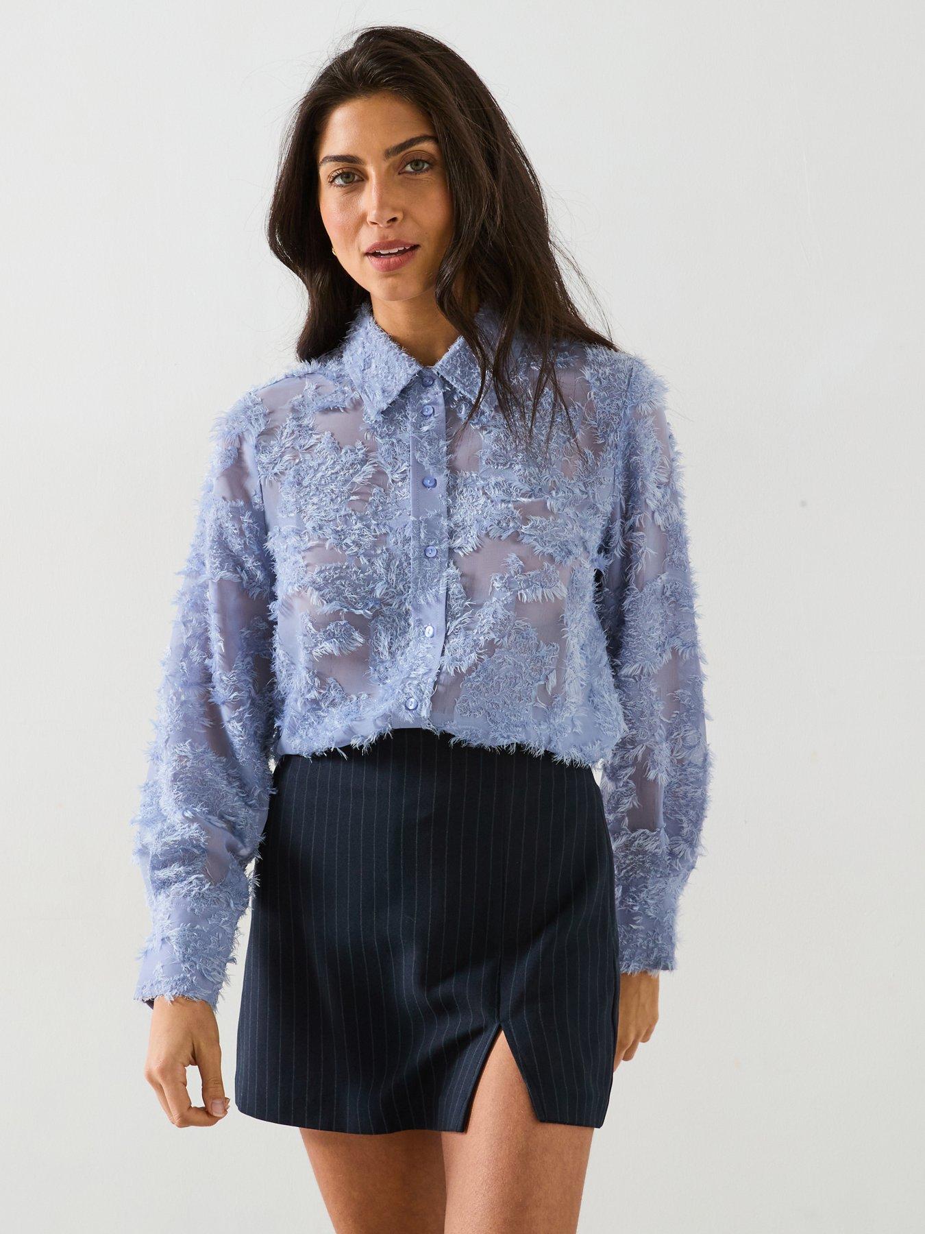 undefined Floral Jacquard Longline Shirt - Blue
