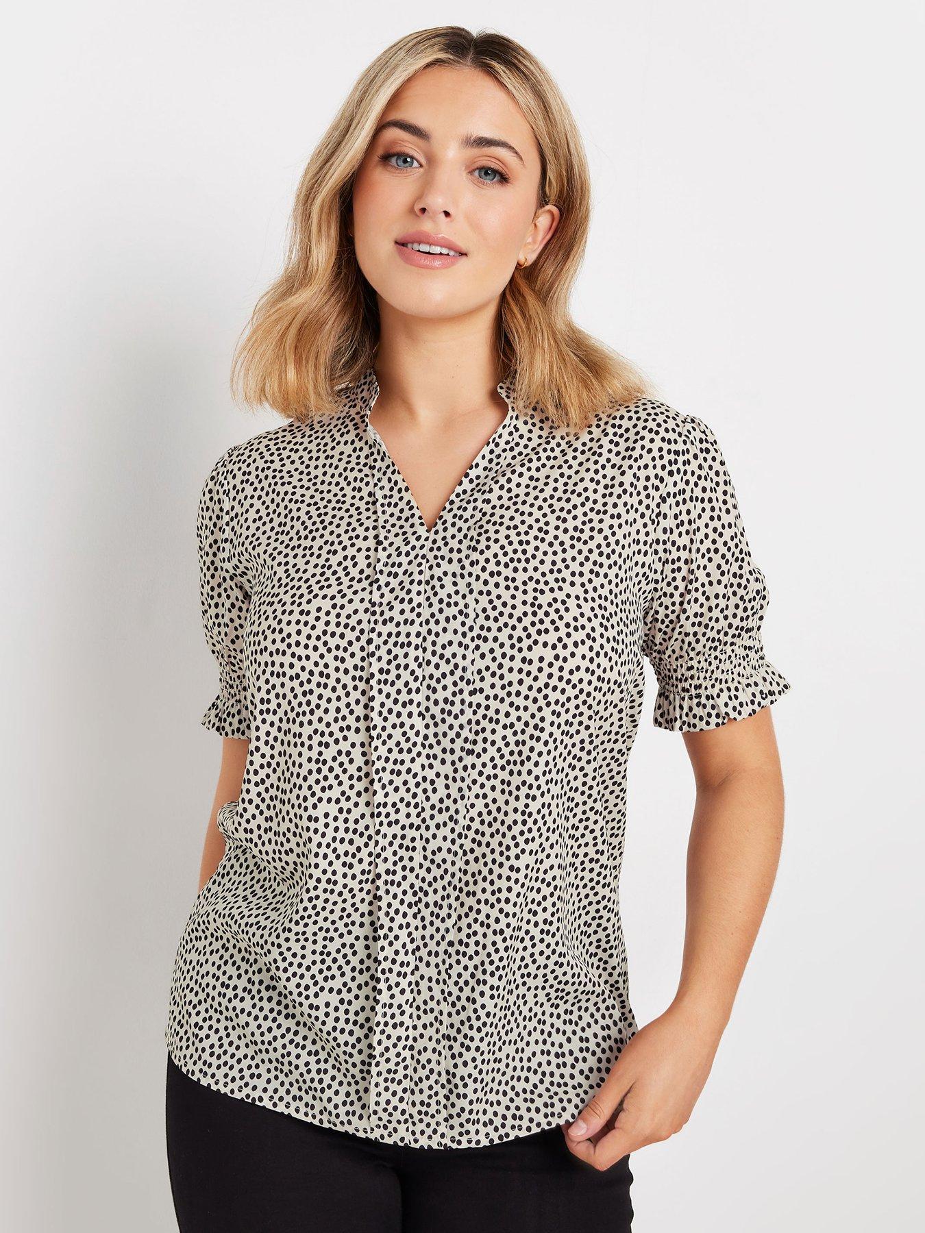 undefined Spot Print Woven V Neck Top