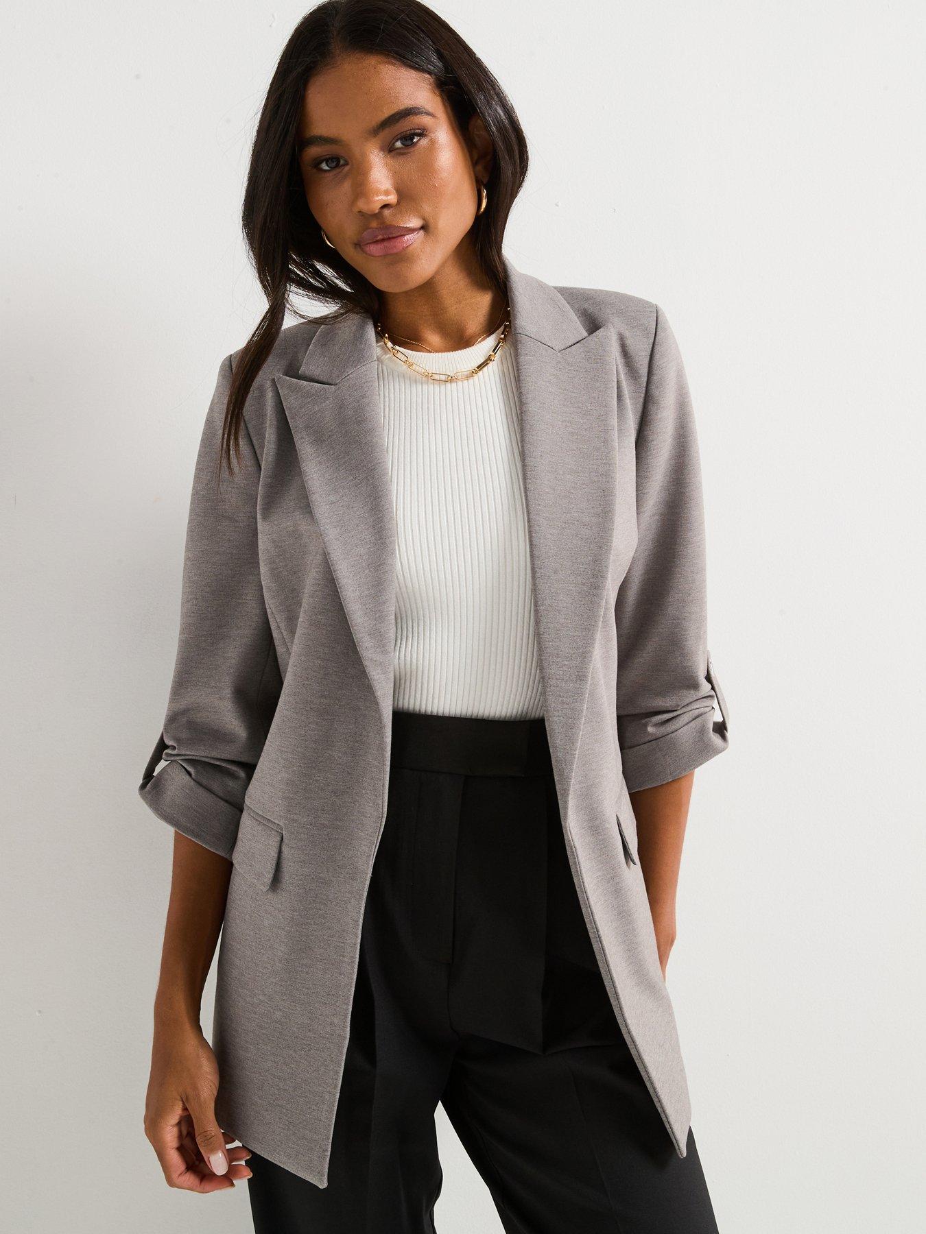 Everyday Jersey Button Tab Blazer - Grey